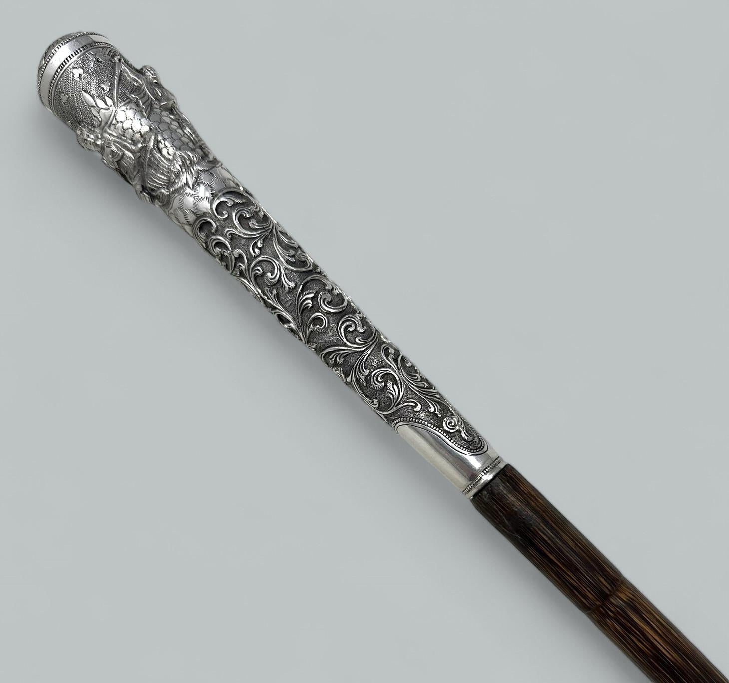 Antike Gentleman Schwert Gehstock Stock Sterling Silber Partridg Holz 19.Jh. (Viktorianisch) im Angebot