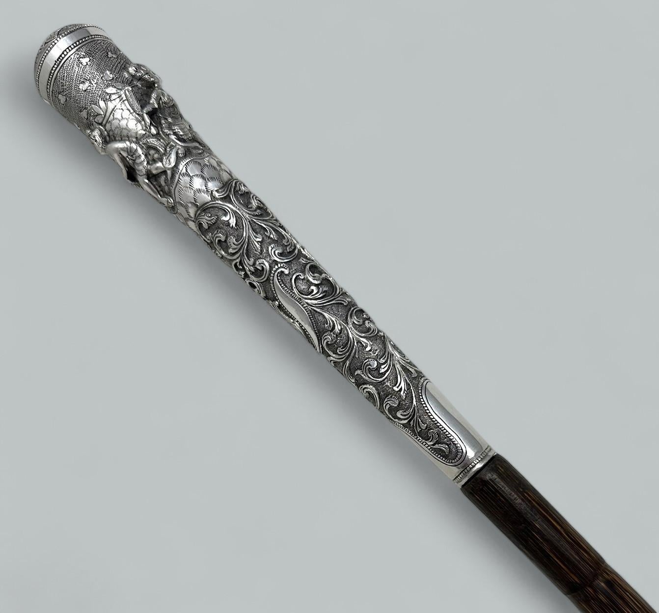 Antike Gentleman Schwert Gehstock Stock Sterling Silber Partridg Holz 19.Jh. (Englisch) im Angebot