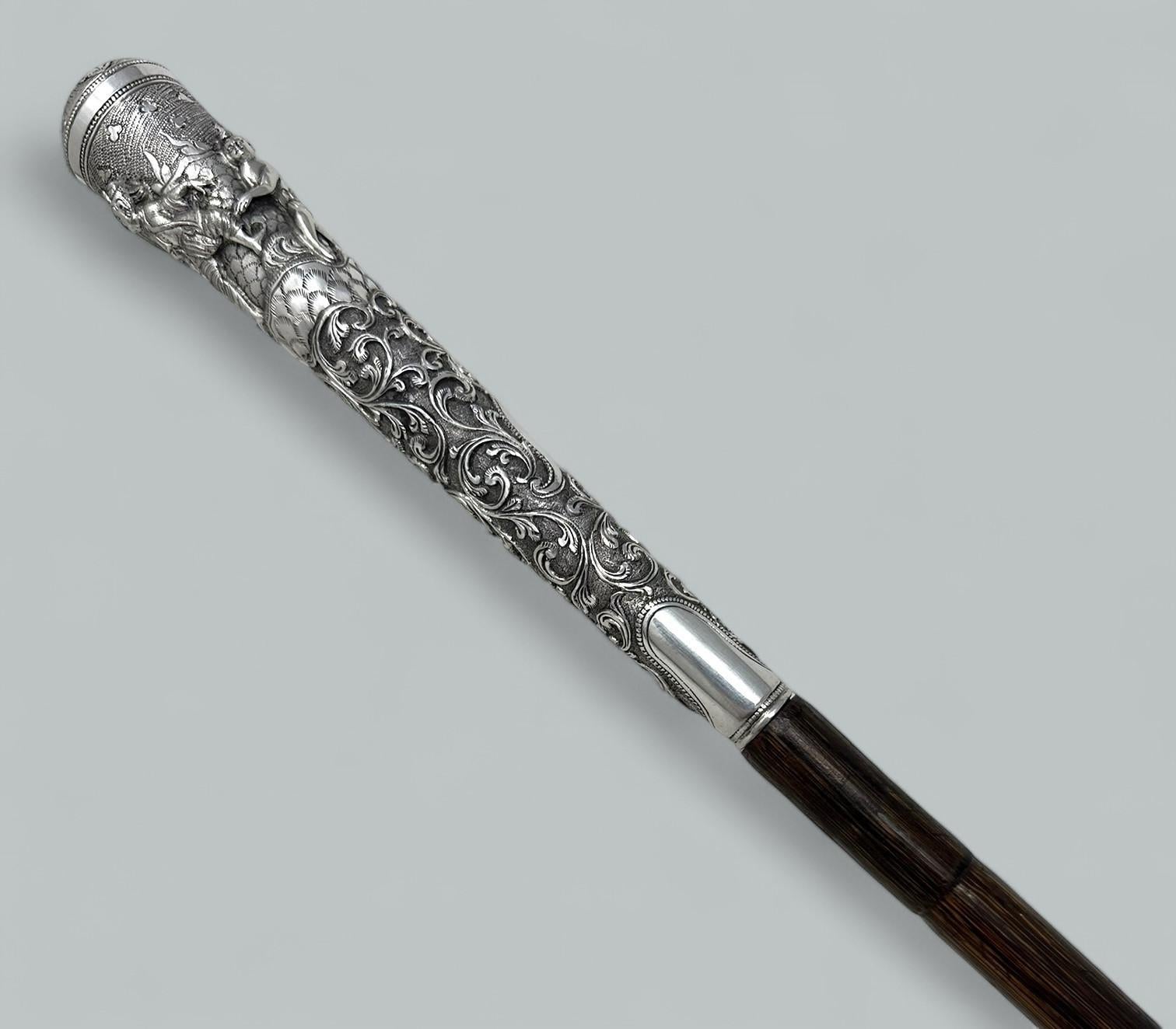 Antike Gentleman Schwert Gehstock Stock Sterling Silber Partridg Holz 19.Jh. (Poliert) im Angebot