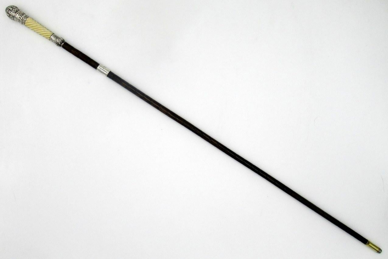 19th Century Antique Gentlemans Sword Walking Stick Cane Sterling Silver Partridge Wood, 1891