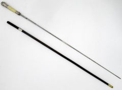 Antique Gentlemans Sword Walking Stick Cane Sterling Silver Partridge Wood, 1891