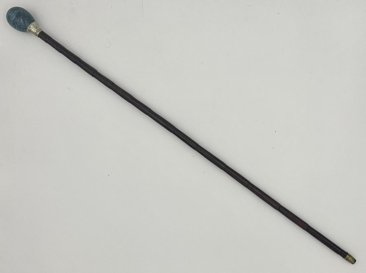 Polished Antique Gentleman's Sword Walking Stick Cane Sterling Silver Partridge Wood 19 C