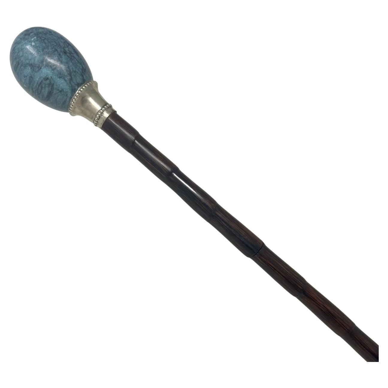 Antique Gentleman's Sword Walking Stick Cane Sterling Silver Partridge Wood 19 C