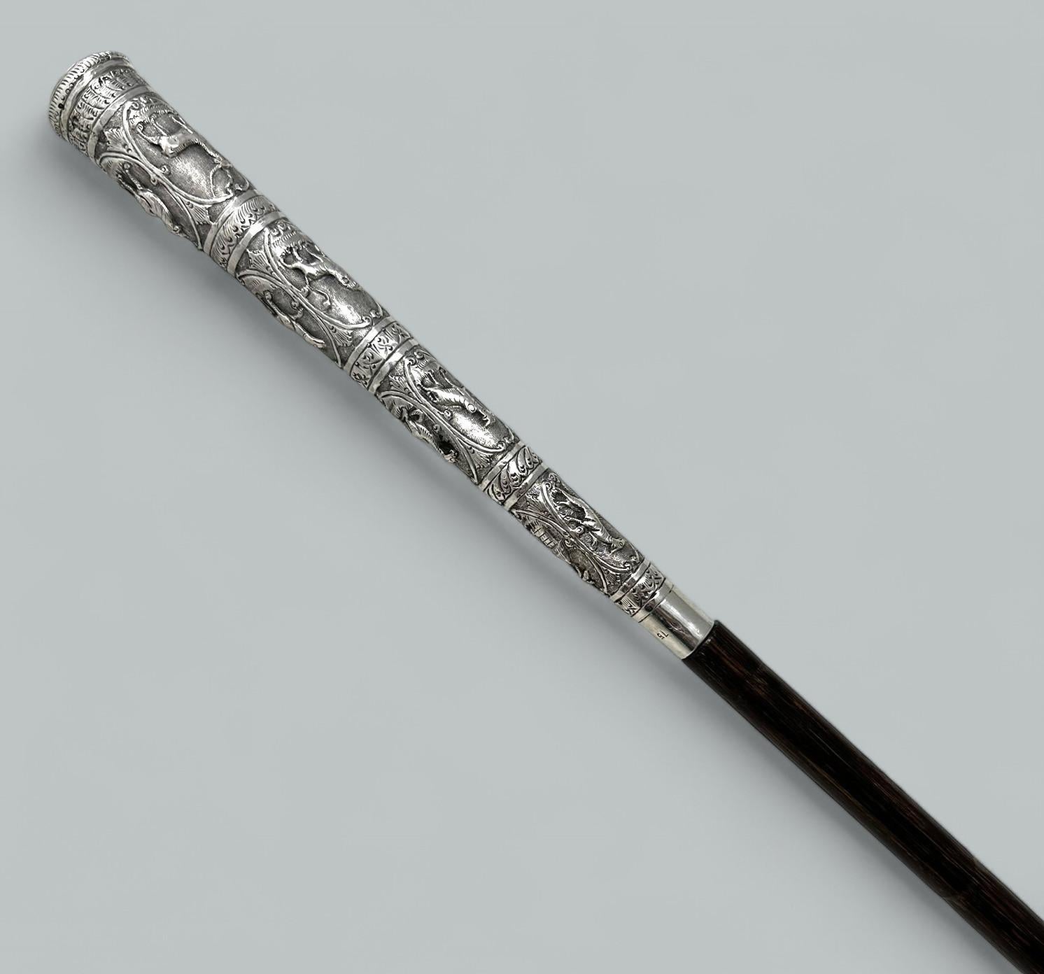 Antike Gentleman Schwert Spazierstock Stock Sterling Silber Rebhuhn Holz 19. (Viktorianisch)