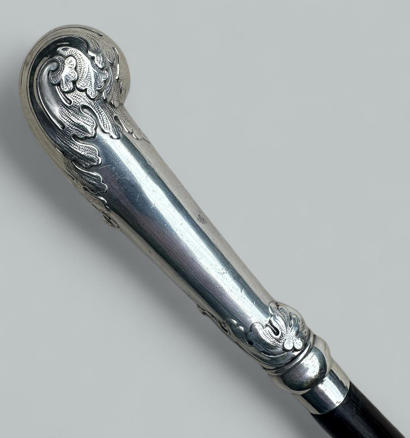 Antique Gentlemans Sword Walking Stick Cane Sterling Silver Partridge Wood 19thC In Good Condition For Sale In Dublin, Ireland