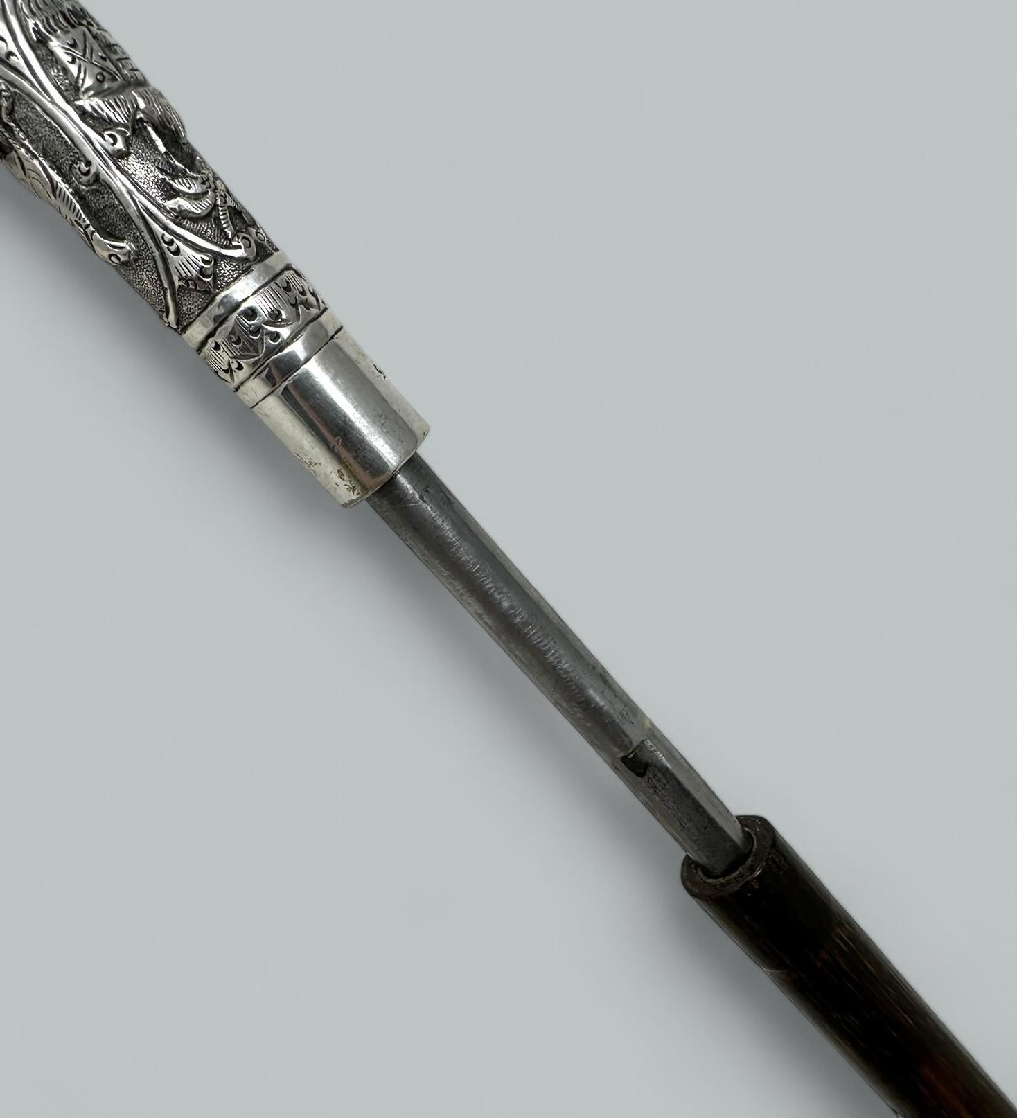 Antike Gentleman Schwert Spazierstock Stock Sterling Silber Rebhuhn Holz 19. (19. Jahrhundert)