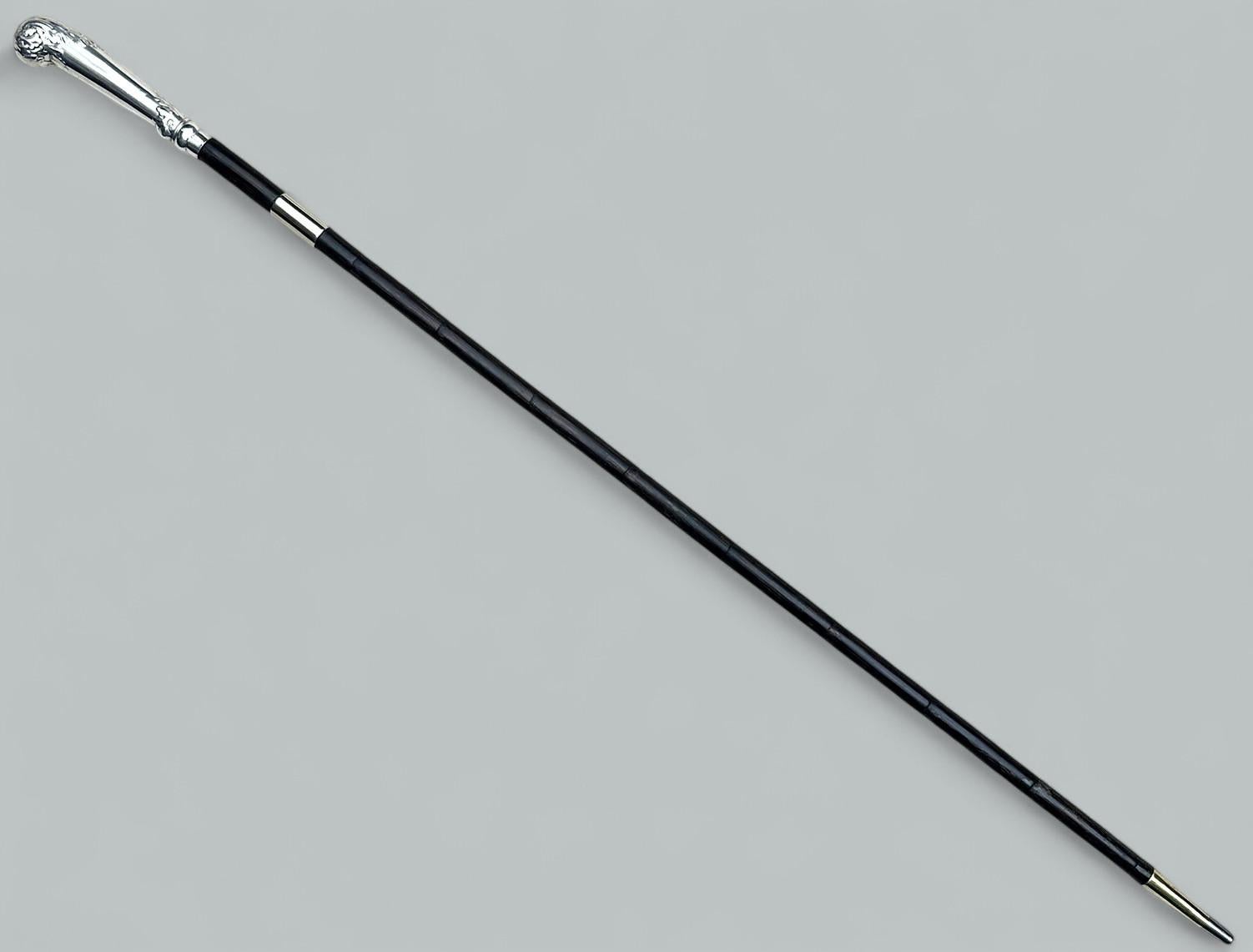 Antique Gentlemans Sword Walking Stick Cane Sterling Silver Partridge Wood 19thC For Sale 2