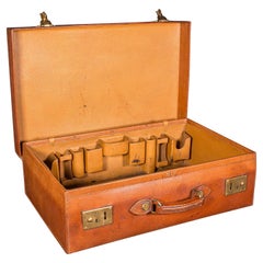 Maletín de viaje de caballero antiguo, inglés, maleta de cuero, Harrods, eduardiano