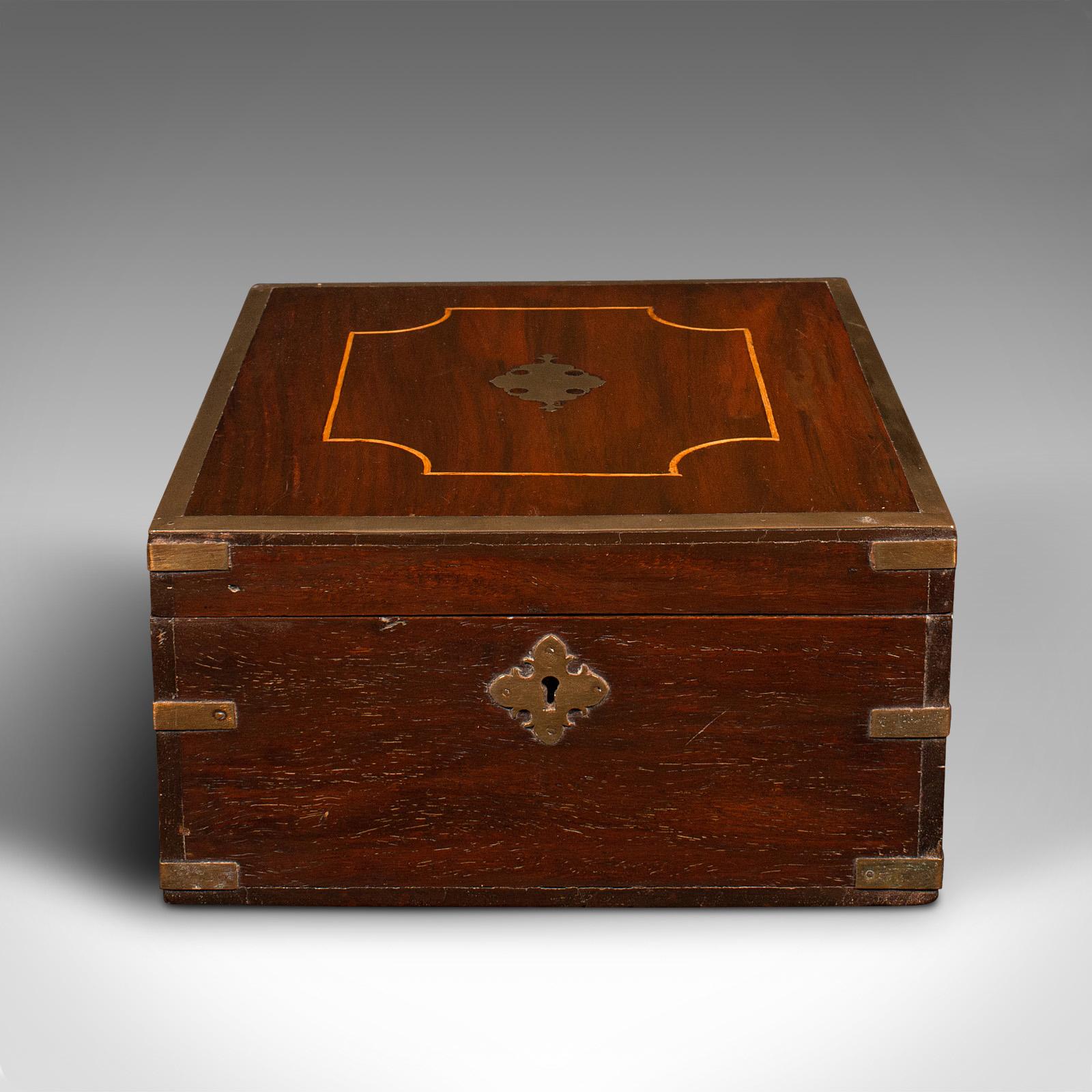 Teak Antique Gentleman's Travelling Box, Anglo Indian, Correspondence Case, Victorian For Sale