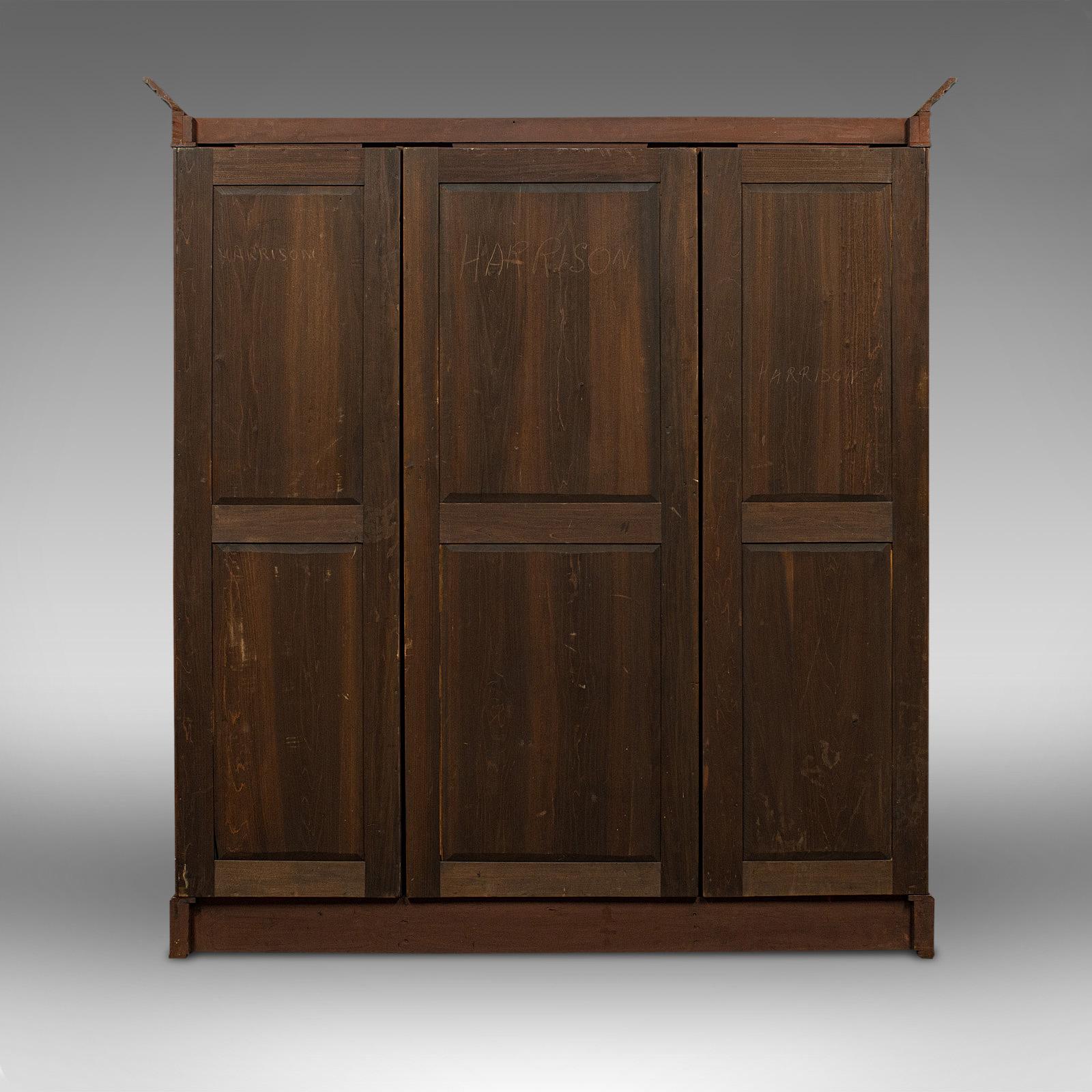 British Antique Gentleman's Triple Wardrobe, English, Mahogany, Cabinet, Victorian, 1880