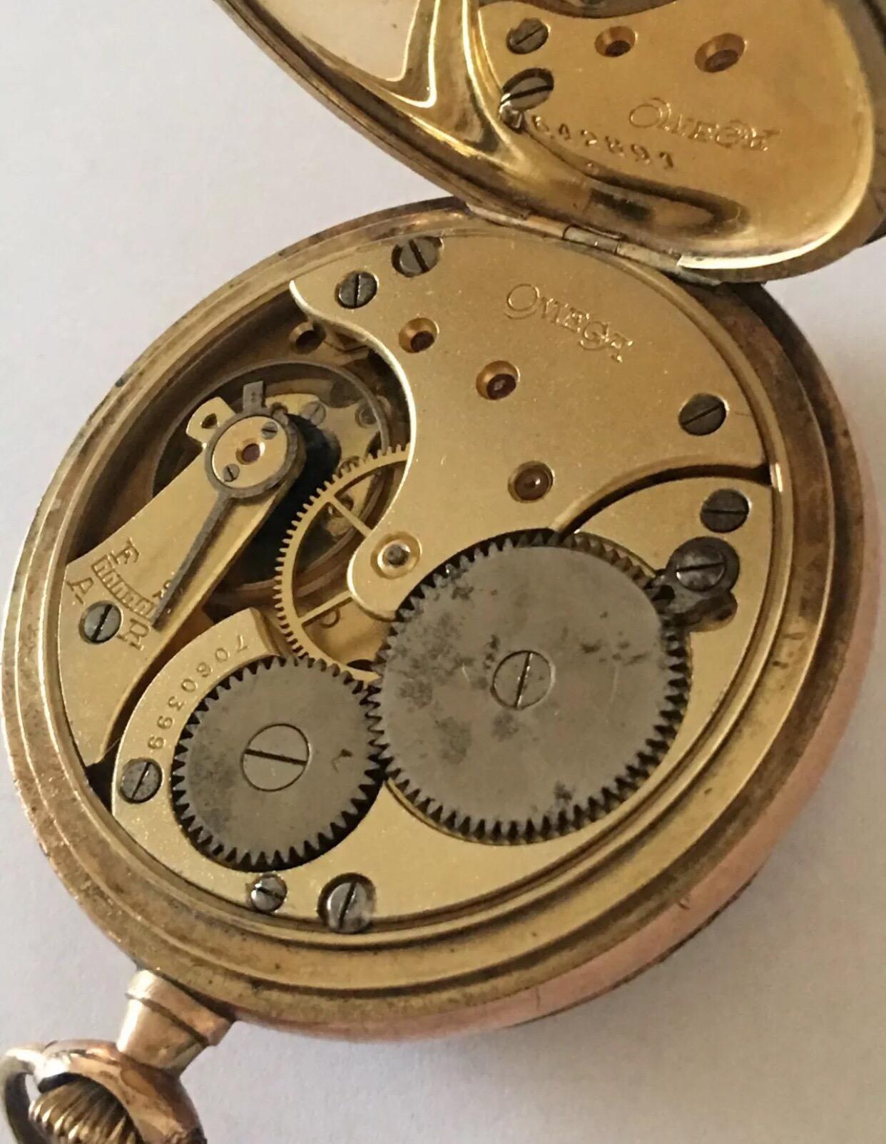 Women's or Men's Antique Gents Gold Plated Omega Pocket Watch, circa 1914
