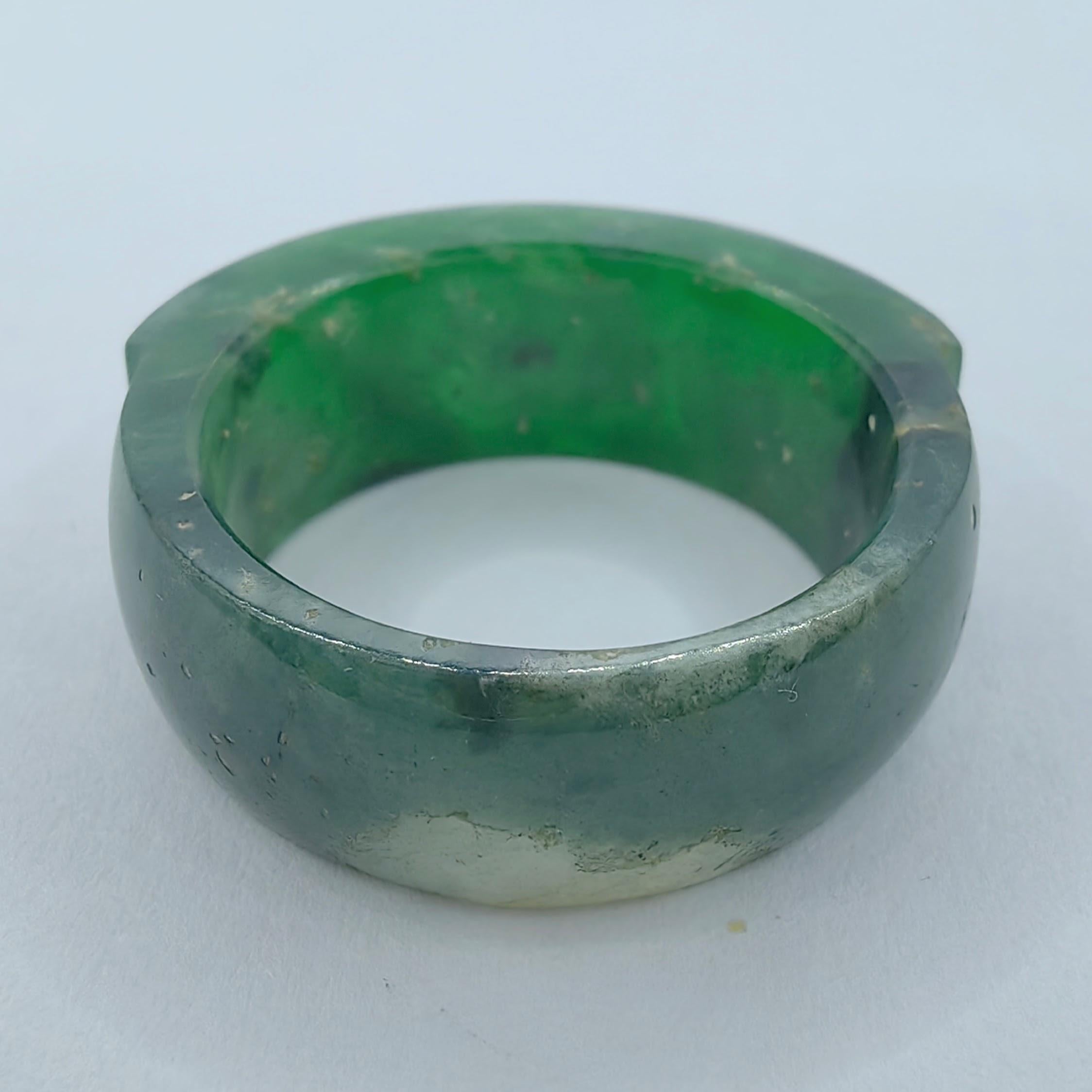 Contemporary Antique Genuine Burmese Imperial Green Jadeite Jade Statement Ring For Sale