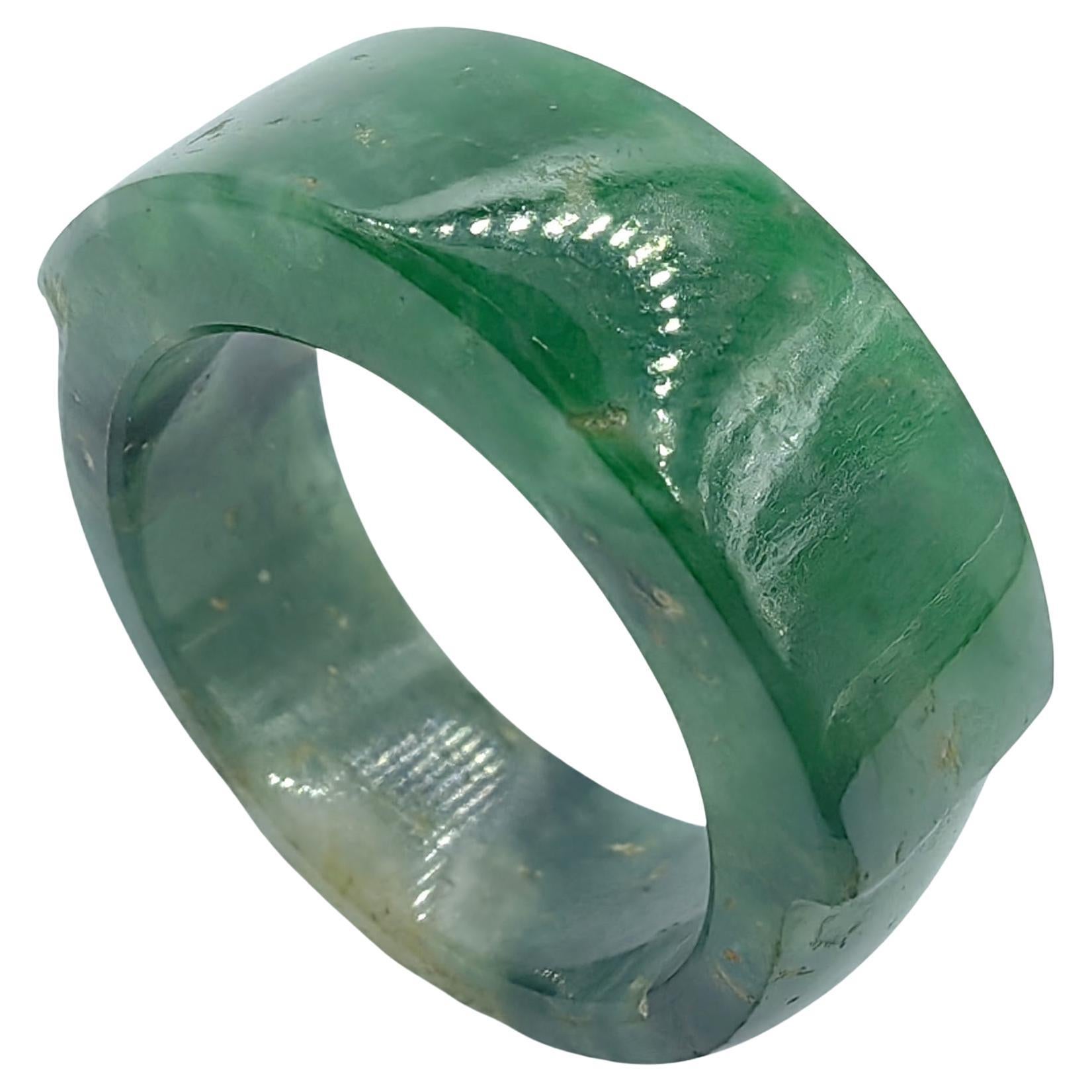 Antique Genuine Burmese Imperial Green Jadeite Jade Statement Ring For Sale