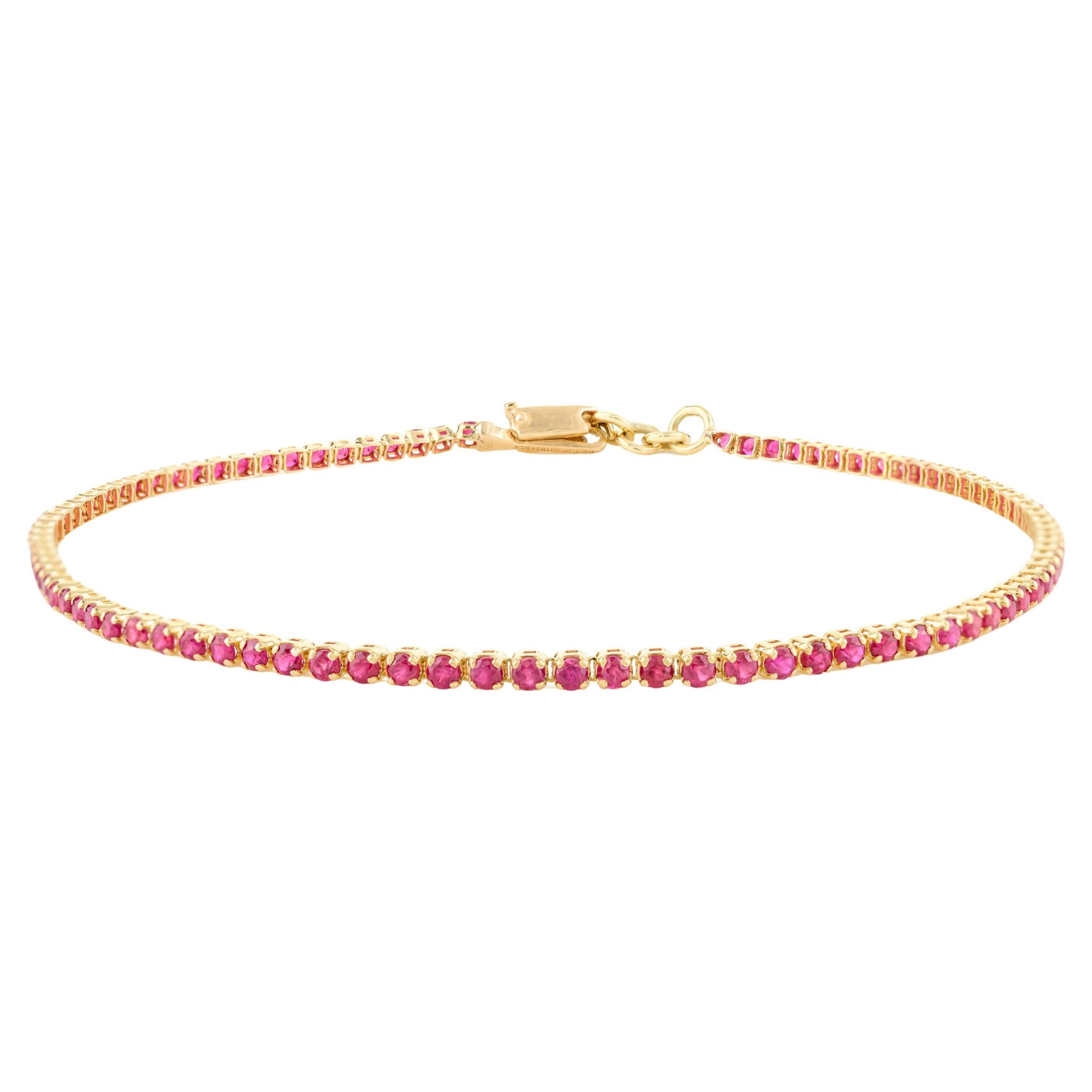 Antikes, echtes, facettiertes, rundes, facettiertes Rubin-Armband aus 18 Karat Gold für Damen mit Rundschliff im Angebot