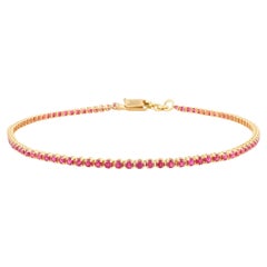 Pulsera antigua de cadena fina de oro de 18 quilates con rubí auténtico facetado de corte redondo para mujer