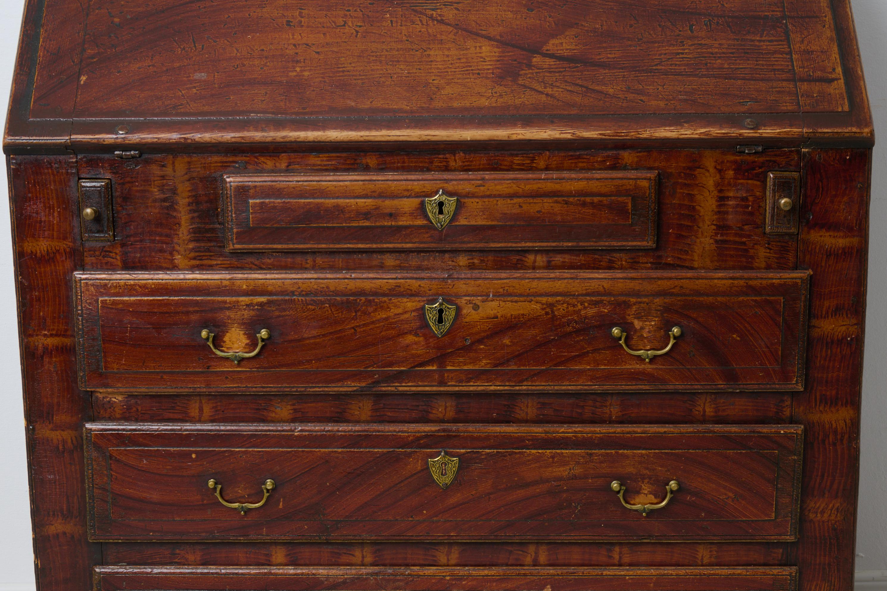 Antiker echter Volkskunst-Sekretär-Schreibtisch, original blaue und Mahagoni-Lackierung im Angebot 4