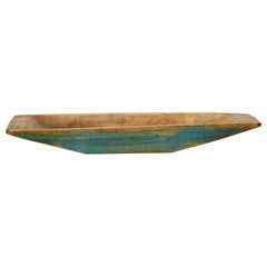 Antique Genuine Folk Art Swedish Unusual Blue Handmade Wood Plate or Trough