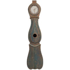 Antico orologio a cassa lunga autentico, orologio svedese blu in stile rococò Mora Clocks