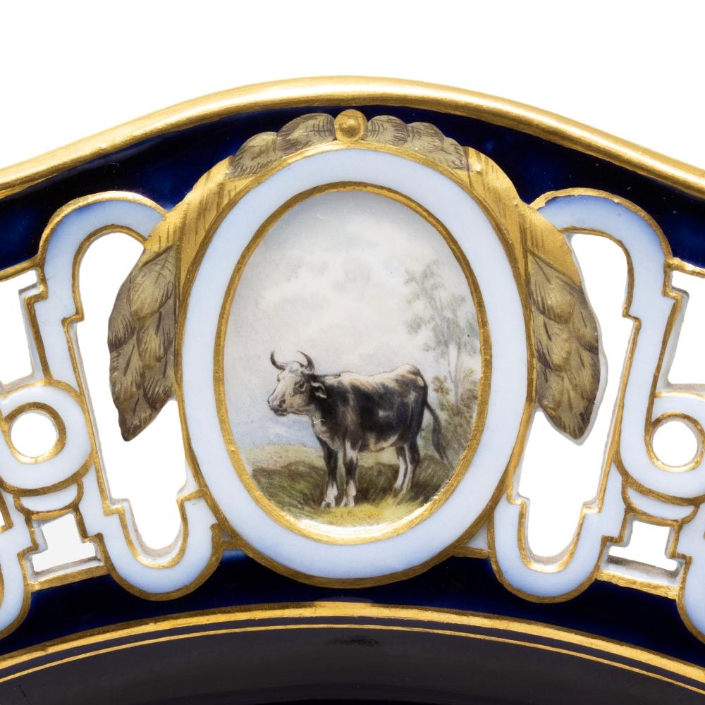 Antique Genuine Meissen Reticulated Porcelain Cattle Plate For Sale 1
