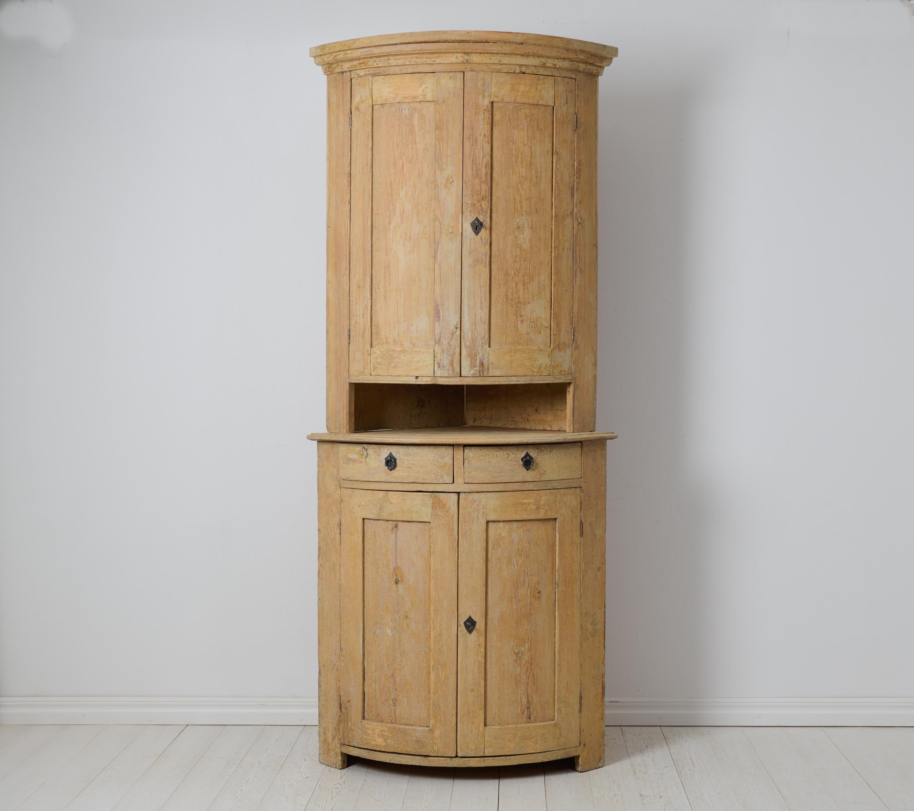Hand-Crafted Antique Genuine Northern Swedish Country Gustavian Style Rustic Corner Cabinet For Sale