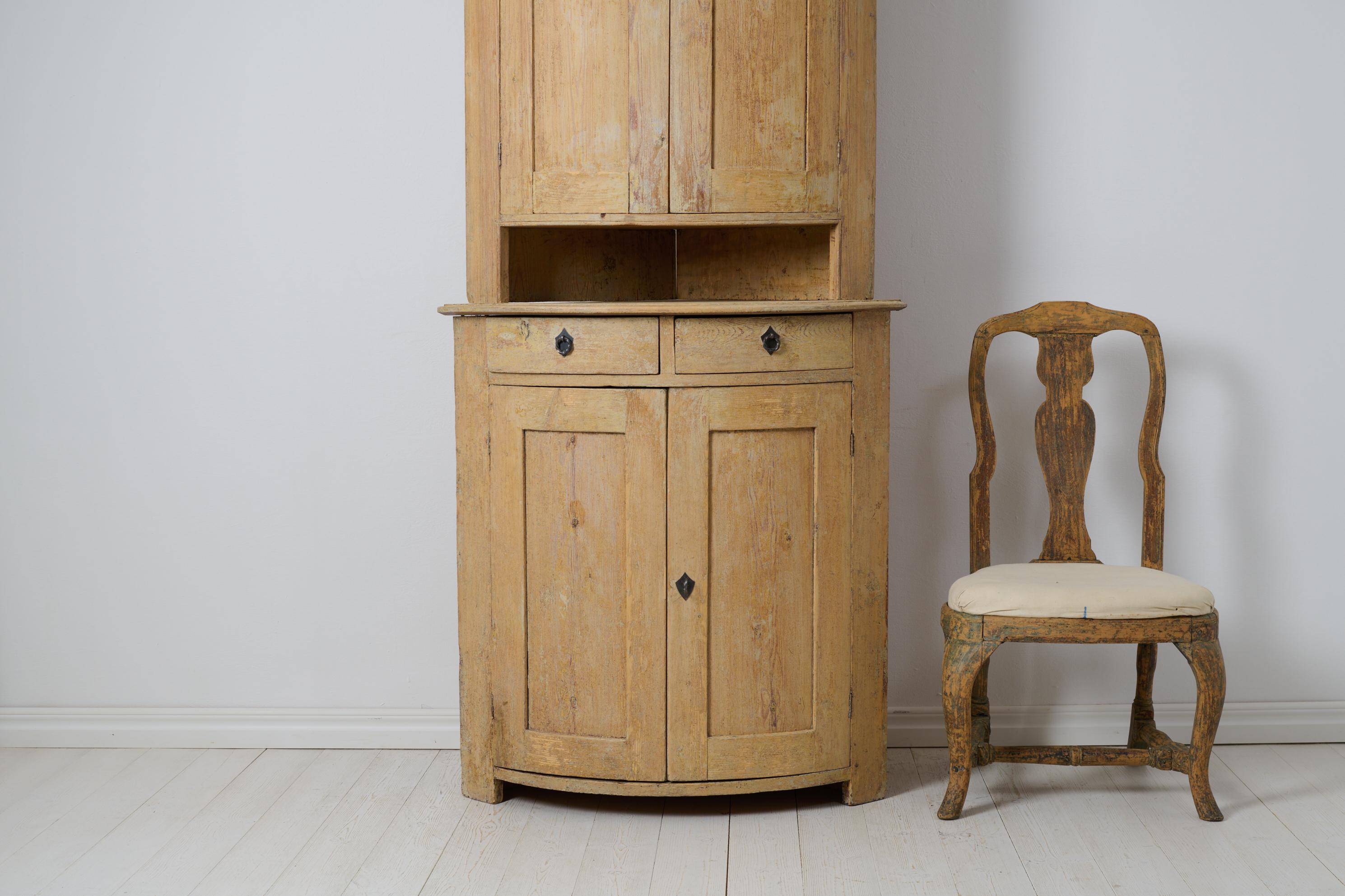 Antique Genuine Northern Swedish Country Gustavian Style Rustic Corner Cabinet For Sale 1