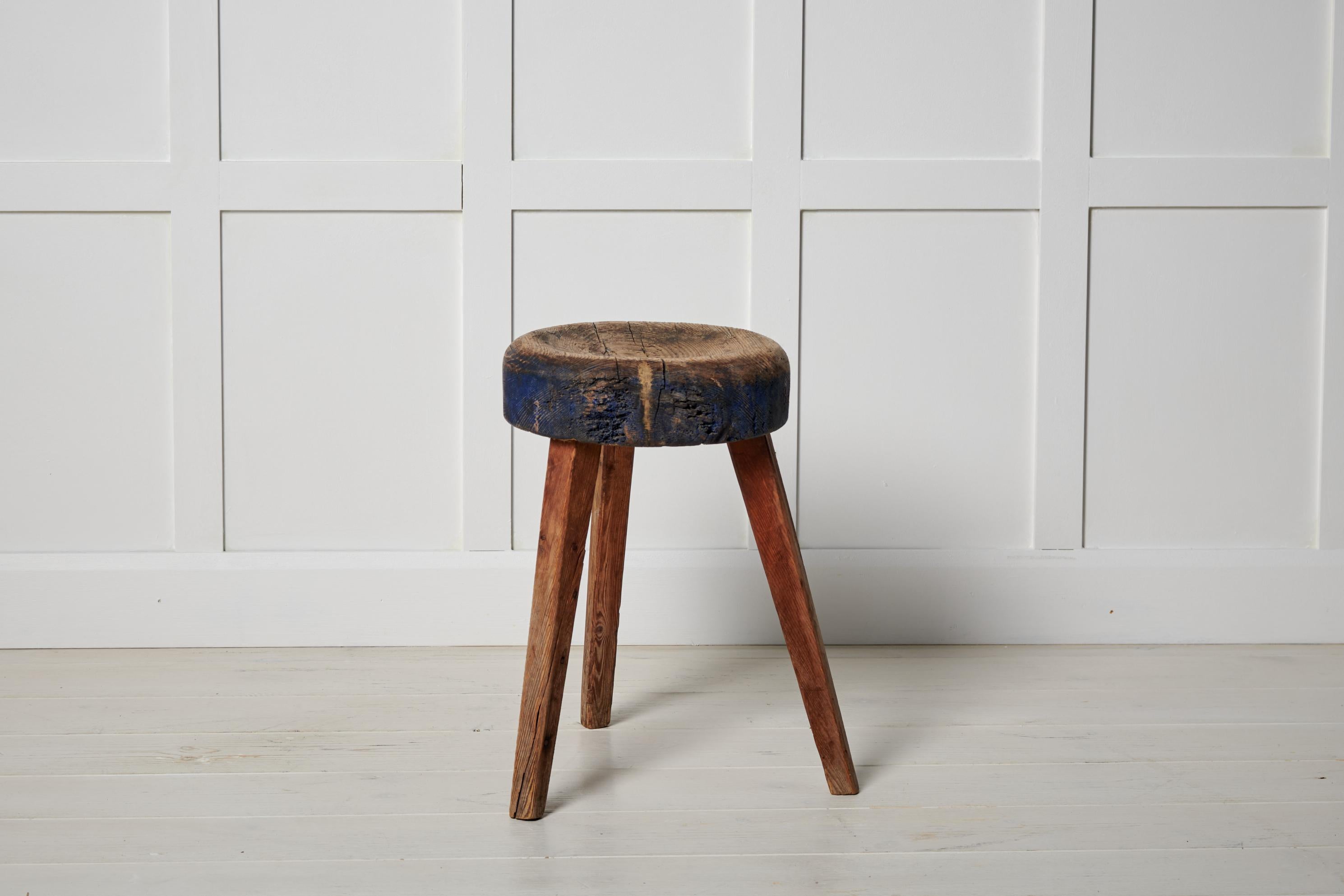 Hand-Crafted Antique Genuine Northern Swedish Country House Pine Stool For Sale