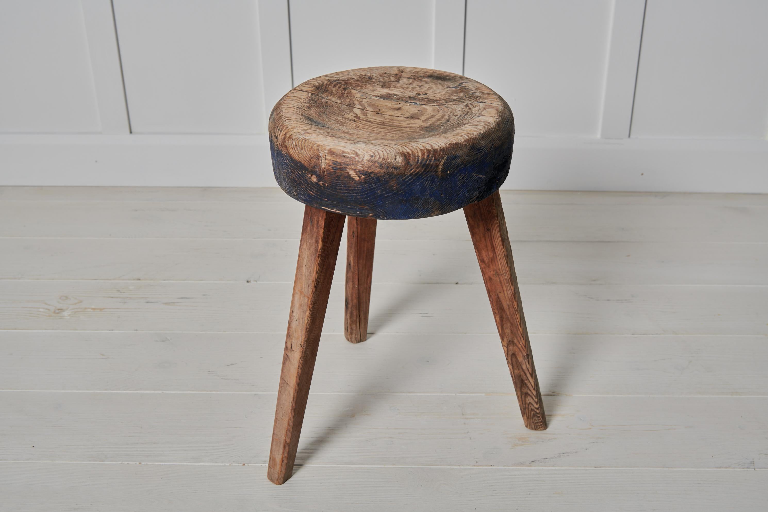 19th Century Antique Genuine Northern Swedish Country House Pine Stool For Sale