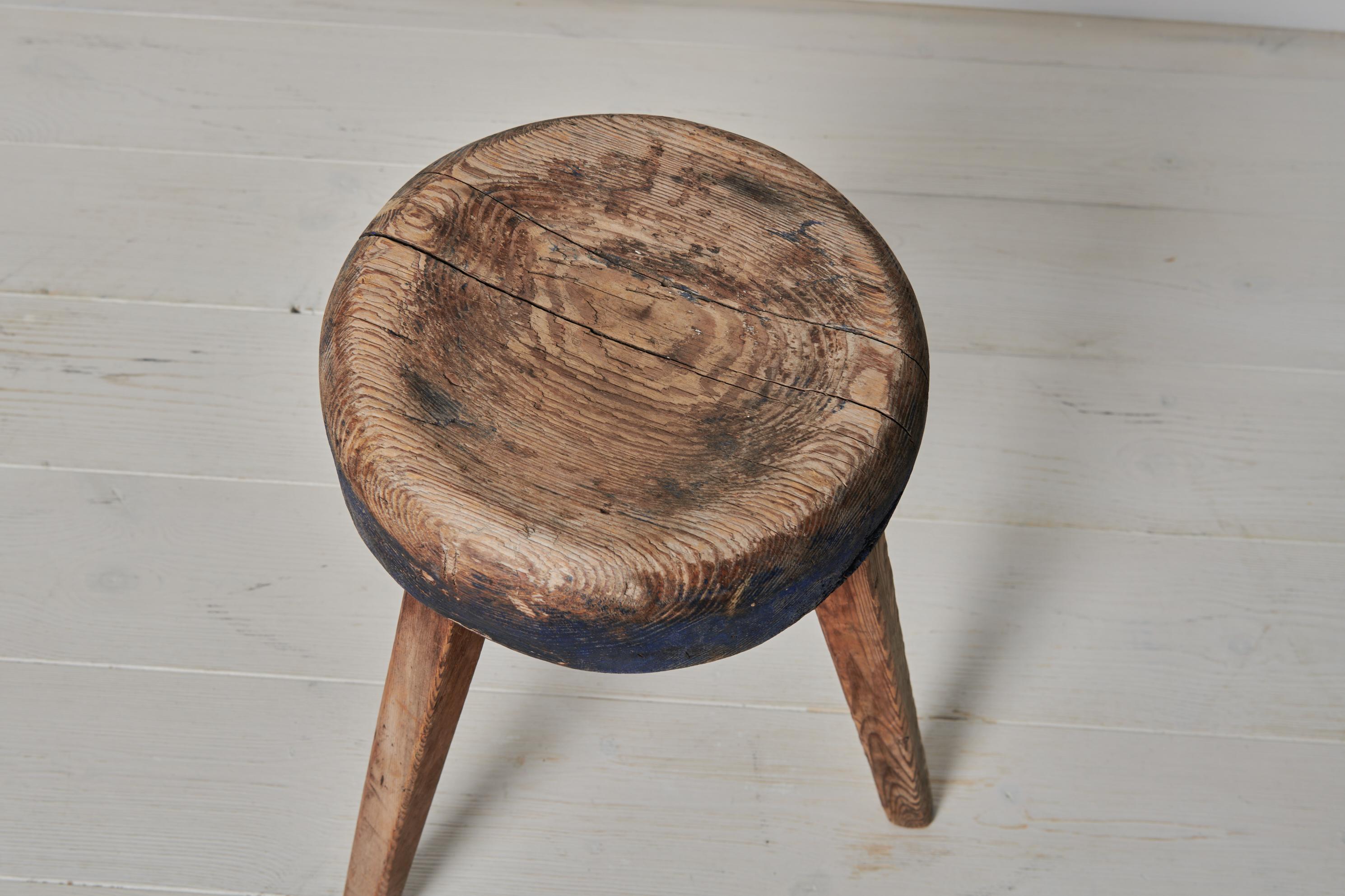 Antique Genuine Northern Swedish Country House Pine Stool For Sale 1