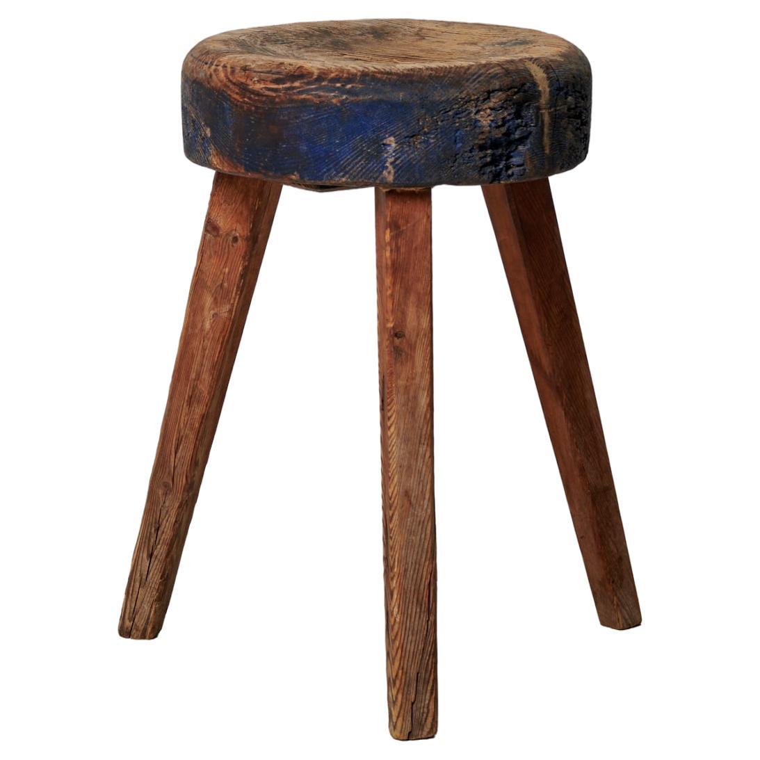 Antique Genuine Northern Swedish Country House Pine Stool For Sale