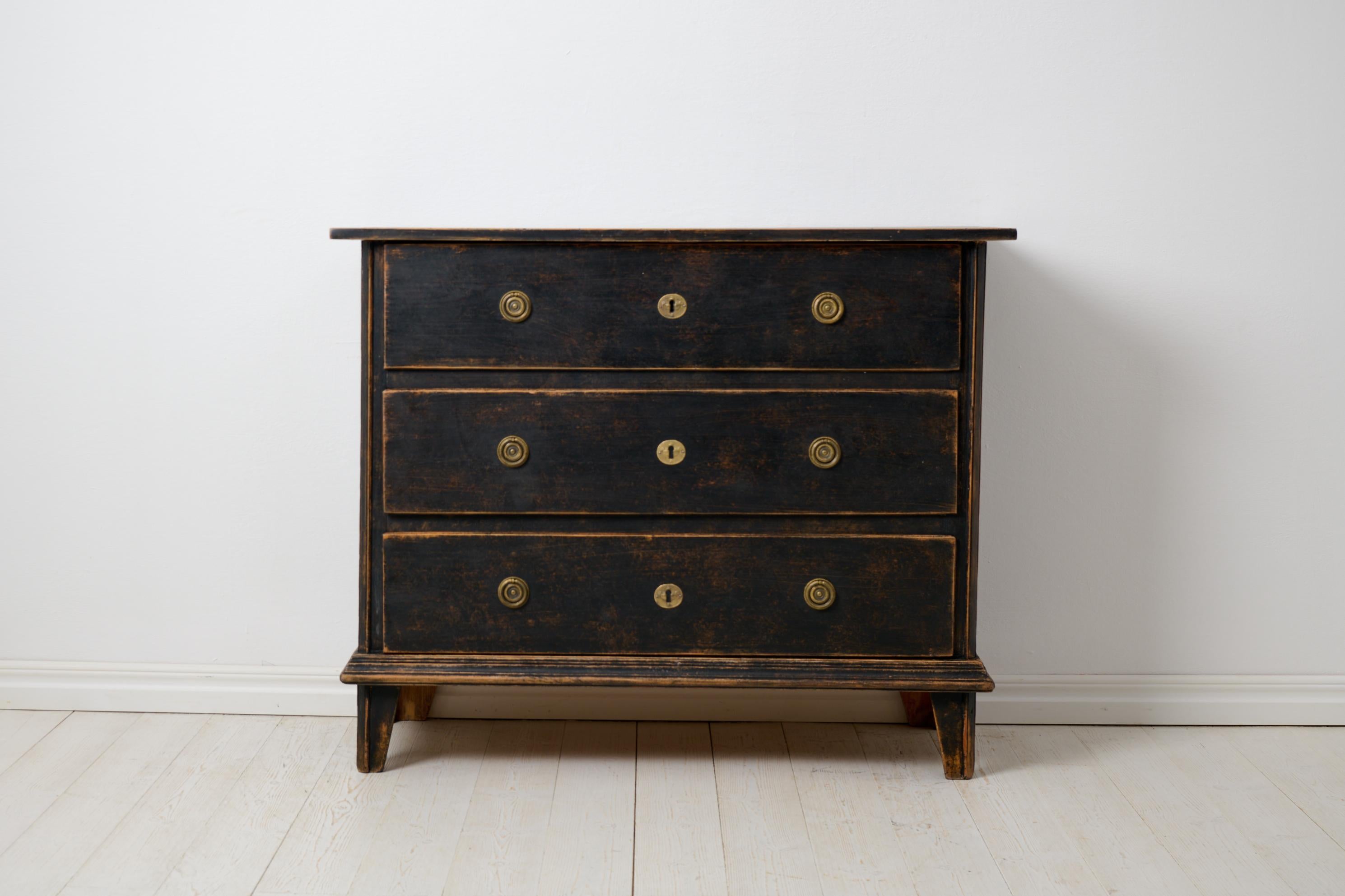 Hand-Crafted Antique Genuine Northern Swedish Elegant Pine Black Gustavian Style Bureau
