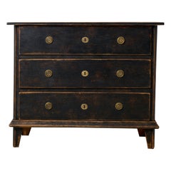 Antique Genuine Northern Swedish Elegant Pine Black Gustavian Style Bureau