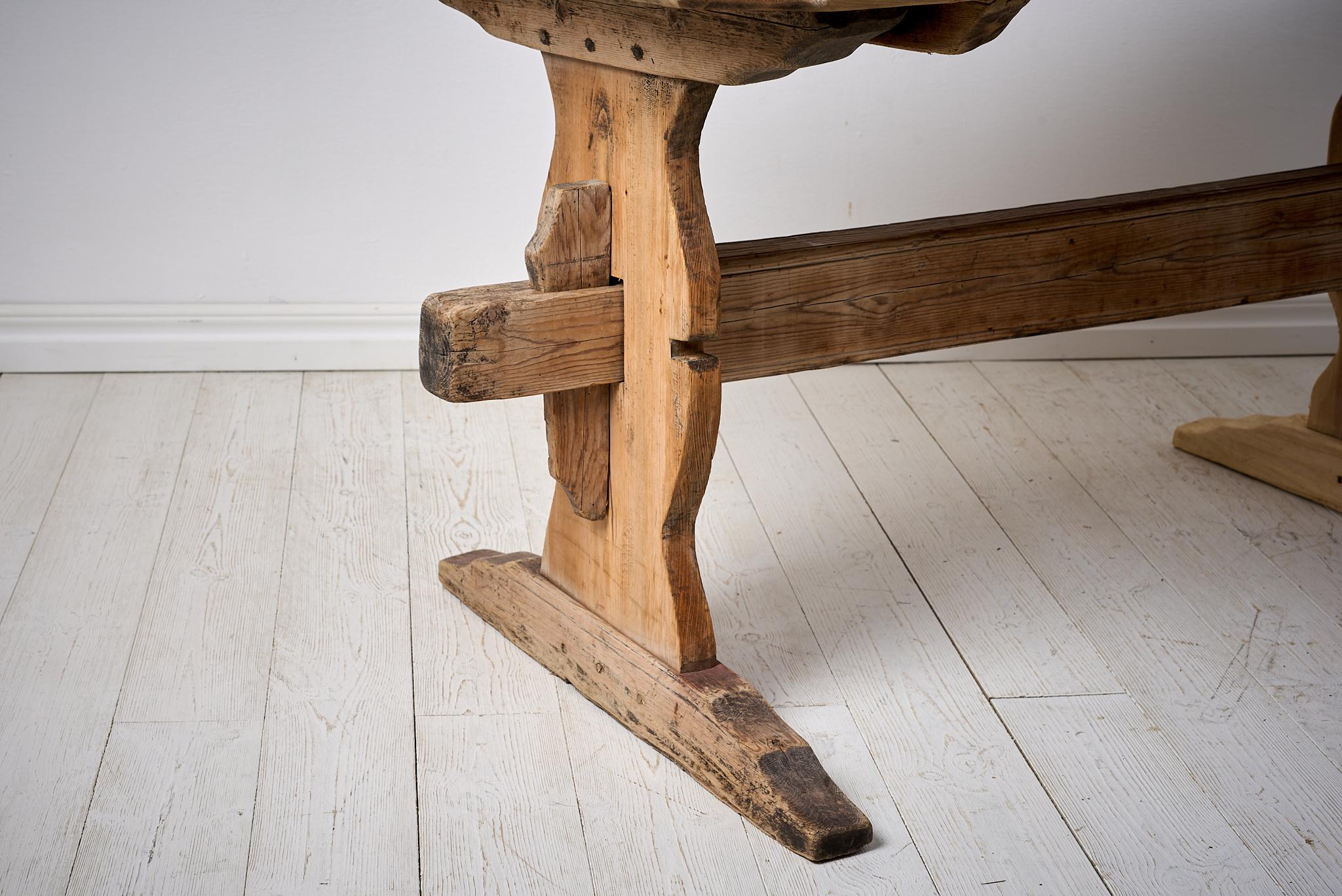 Antique Genuine Northern Swedish Folk Art Pine Dining or Work Trestle Table  For Sale 5