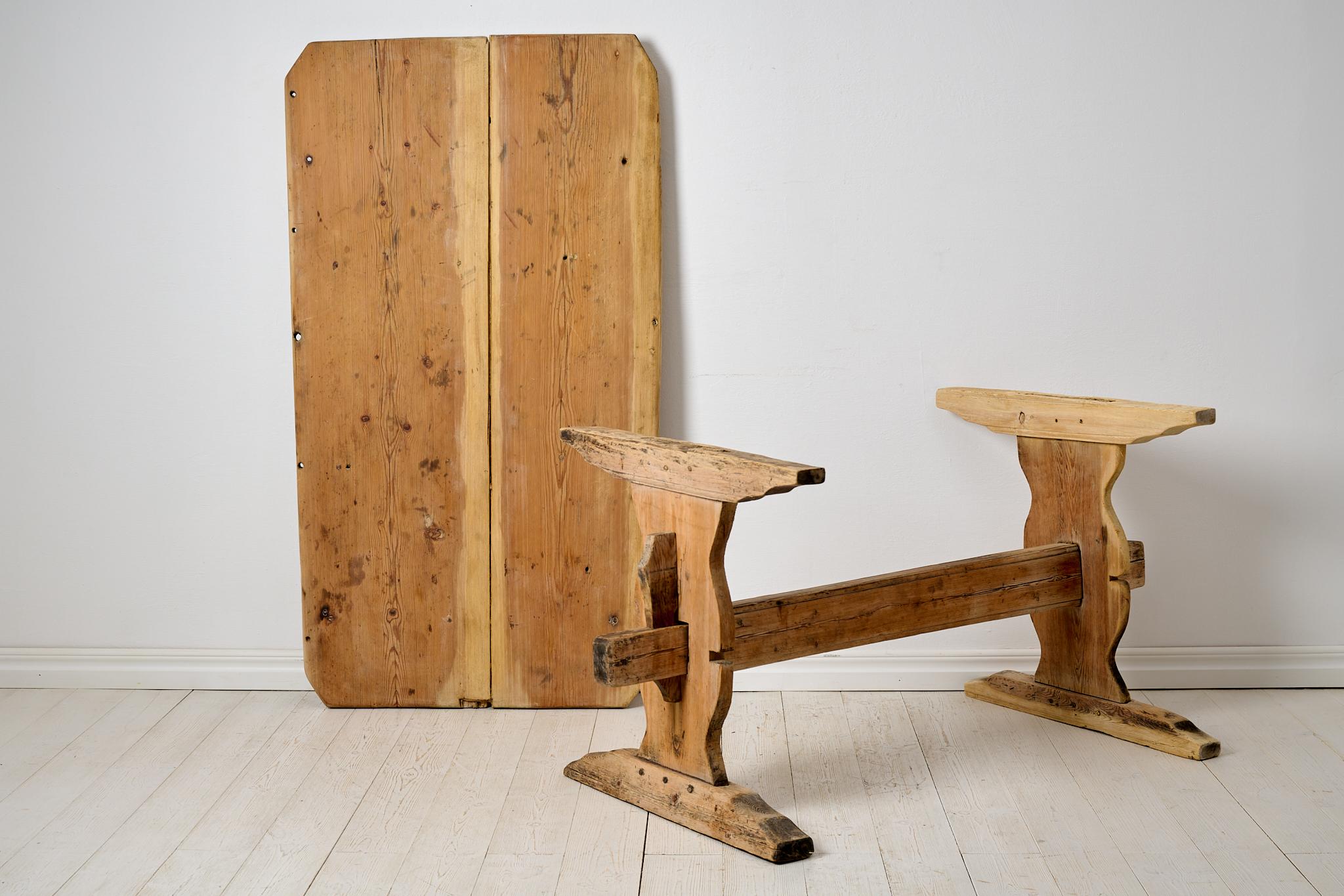 Antique Genuine Northern Swedish Folk Art Pine Dining or Work Trestle Table  For Sale 7