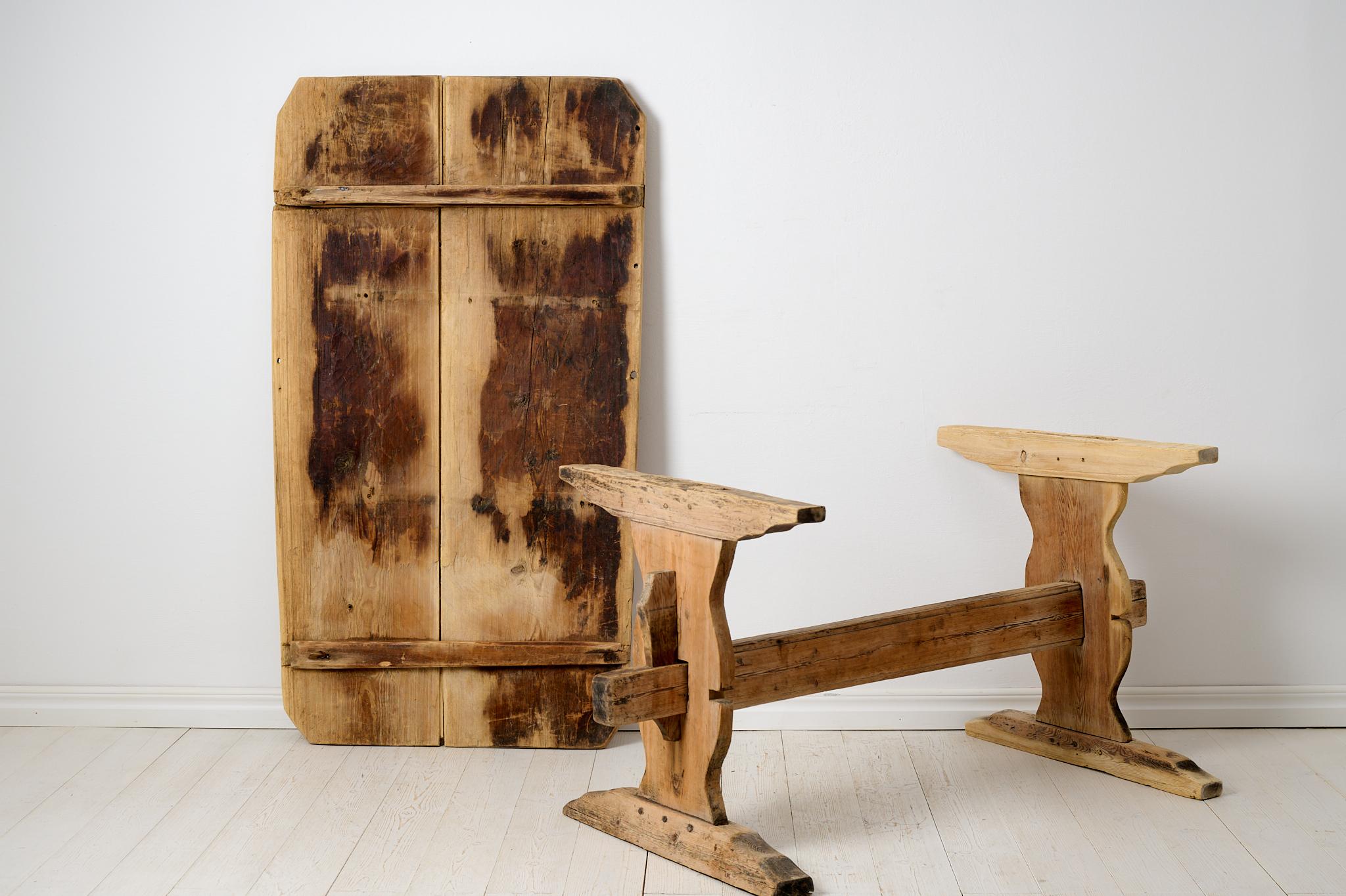 Antique Genuine Northern Swedish Folk Art Pine Dining or Work Trestle Table  For Sale 8