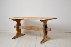 Antique Genuine Northern Swedish Folk Art Pine Dining or Work Trestle Table