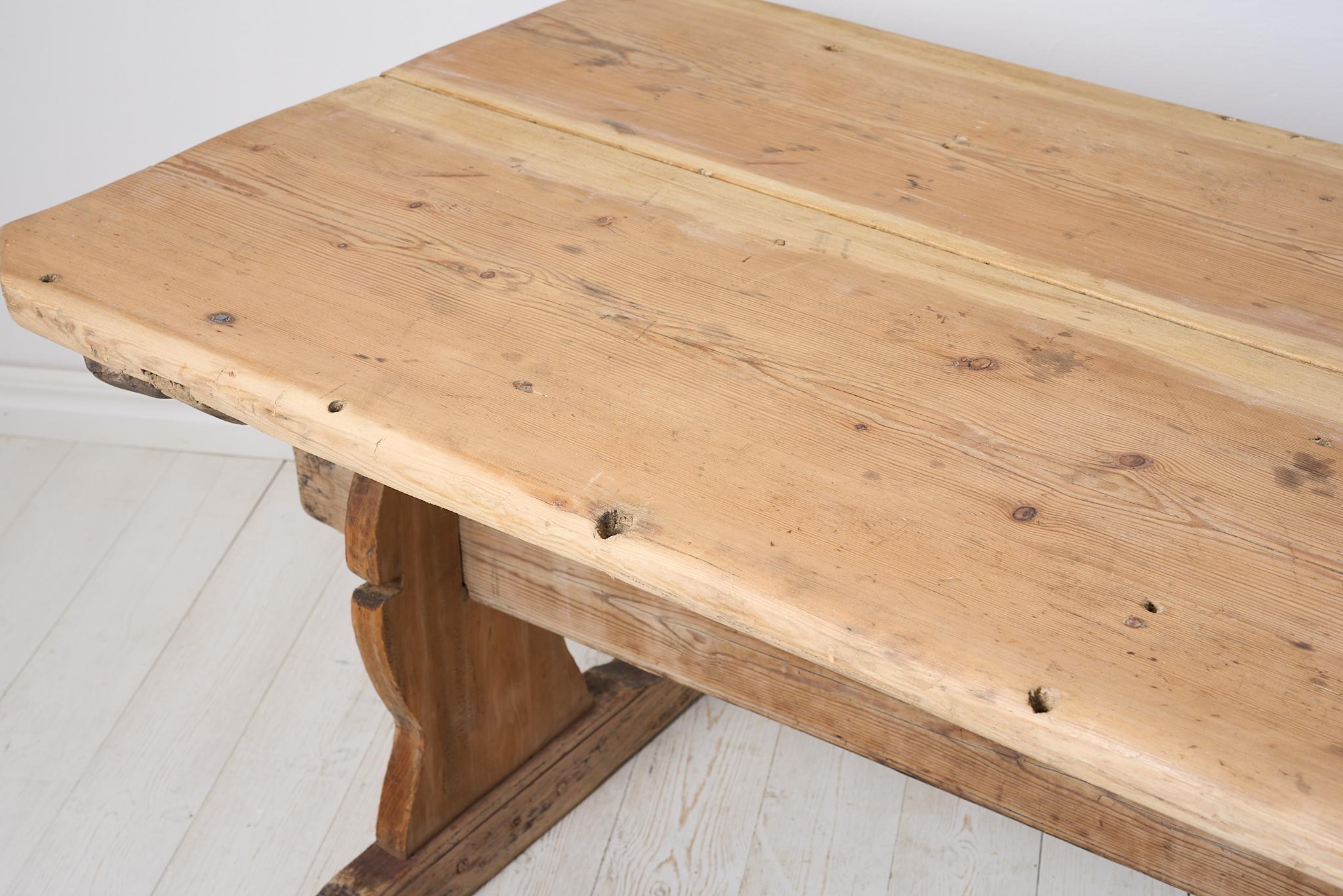 Antique Genuine Northern Swedish Folk Art Pine Dining or Work Trestle Table  For Sale 2