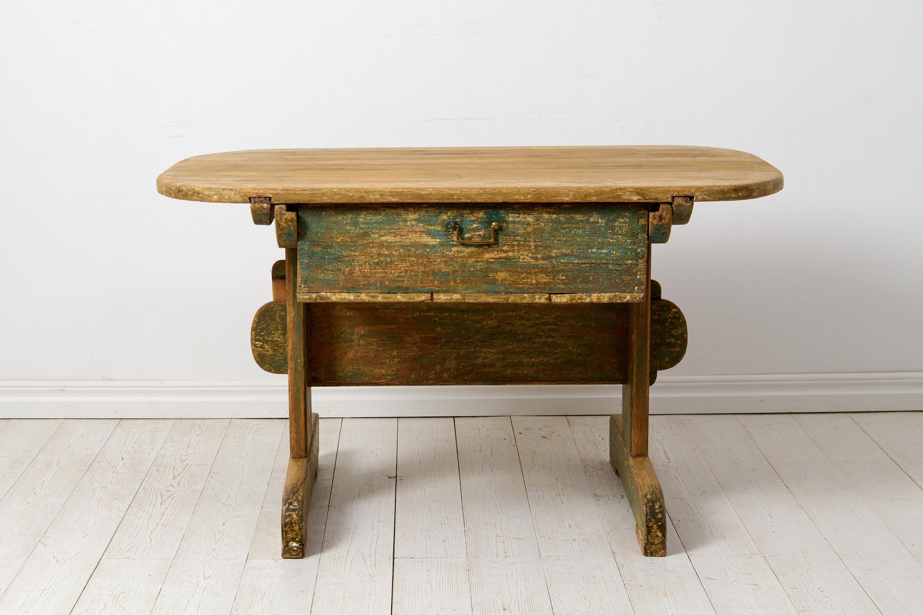 Hand-Crafted Antique Genuine Rare Unique Charming Northern Swedish Country Table with Drawer For Sale