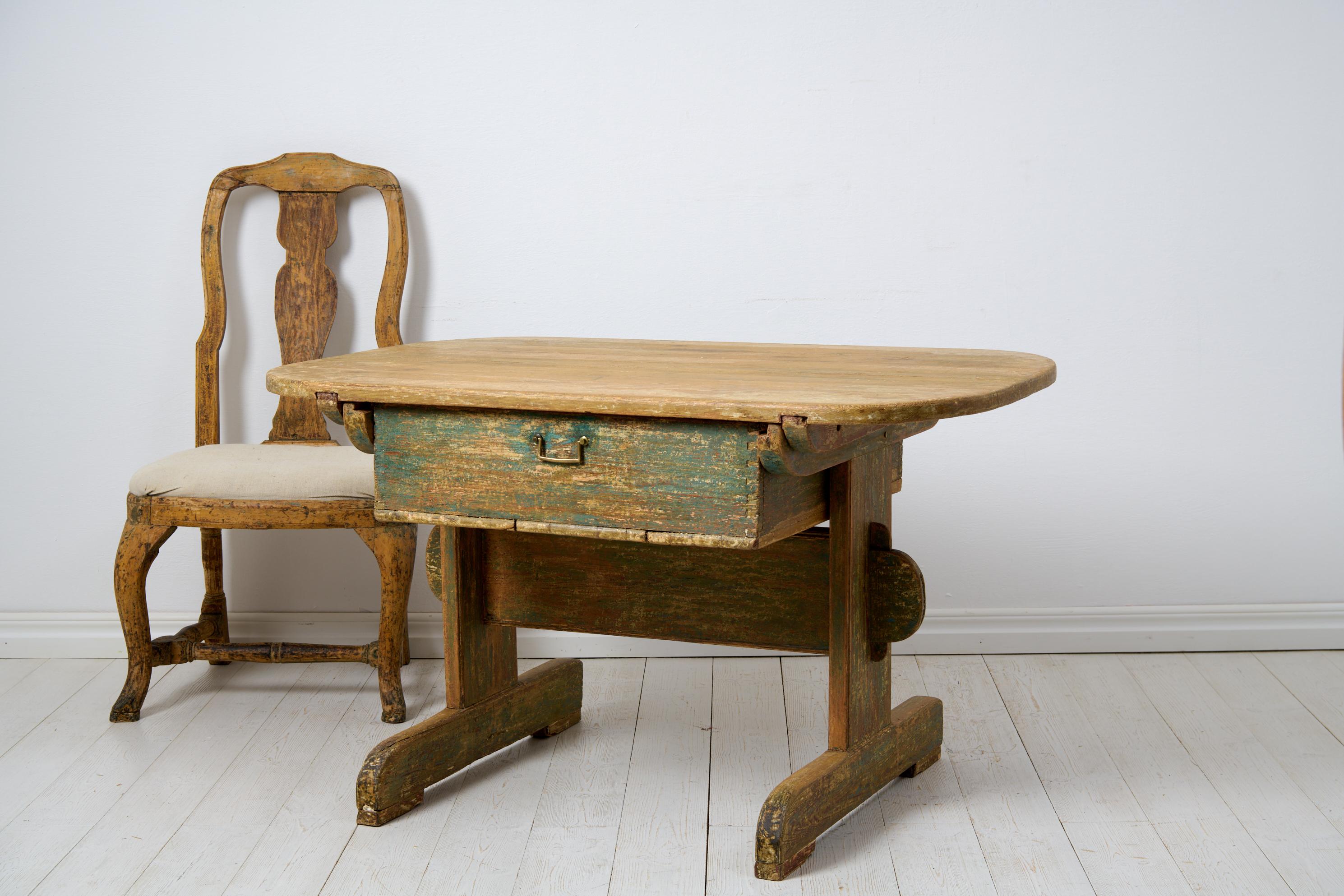 18th Century Antique Genuine Rare Unique Charming Northern Swedish Country Table with Drawer For Sale