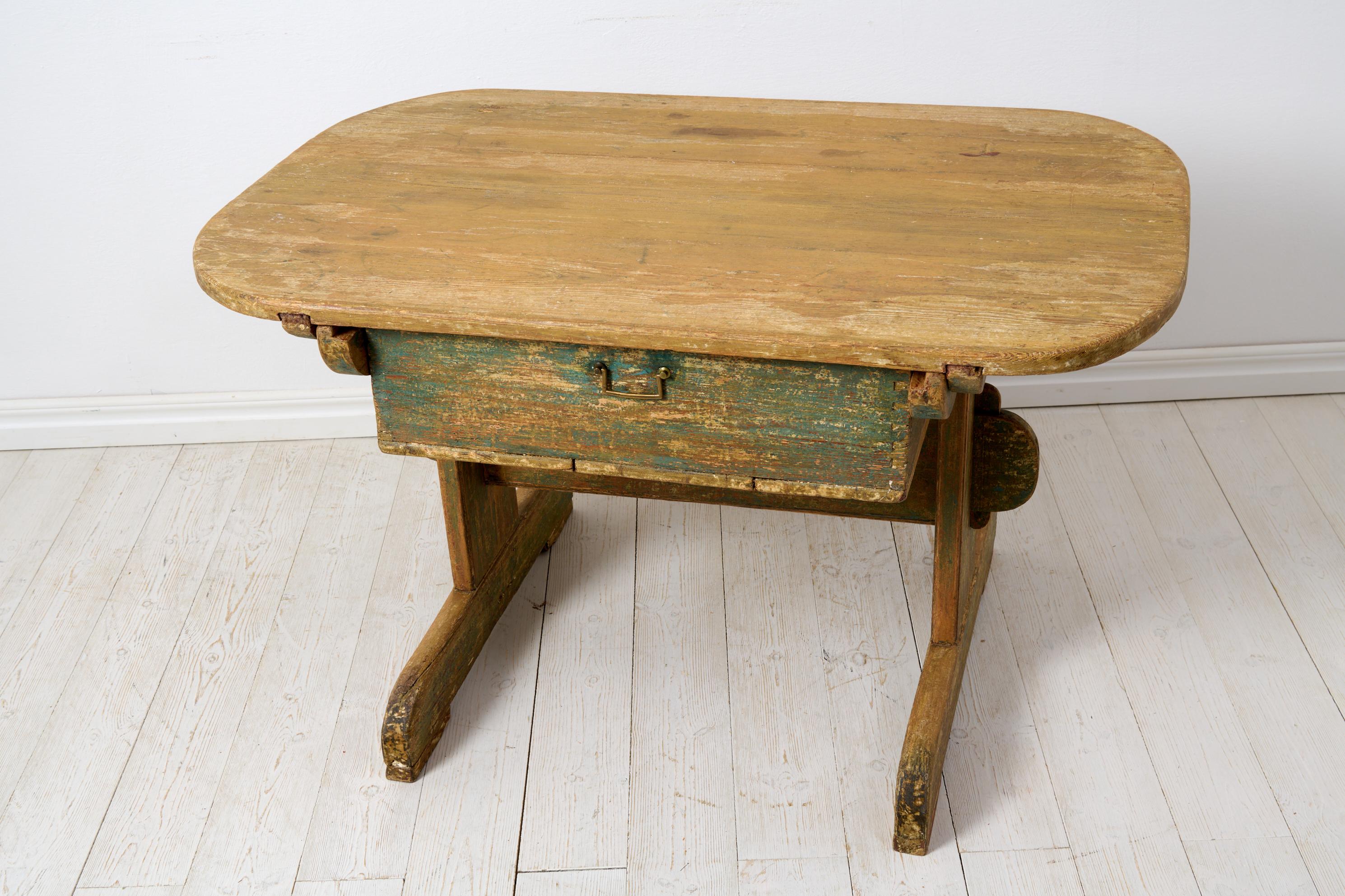 Antique Genuine Rare Unique Charming Northern Swedish Country Table with Drawer For Sale 2