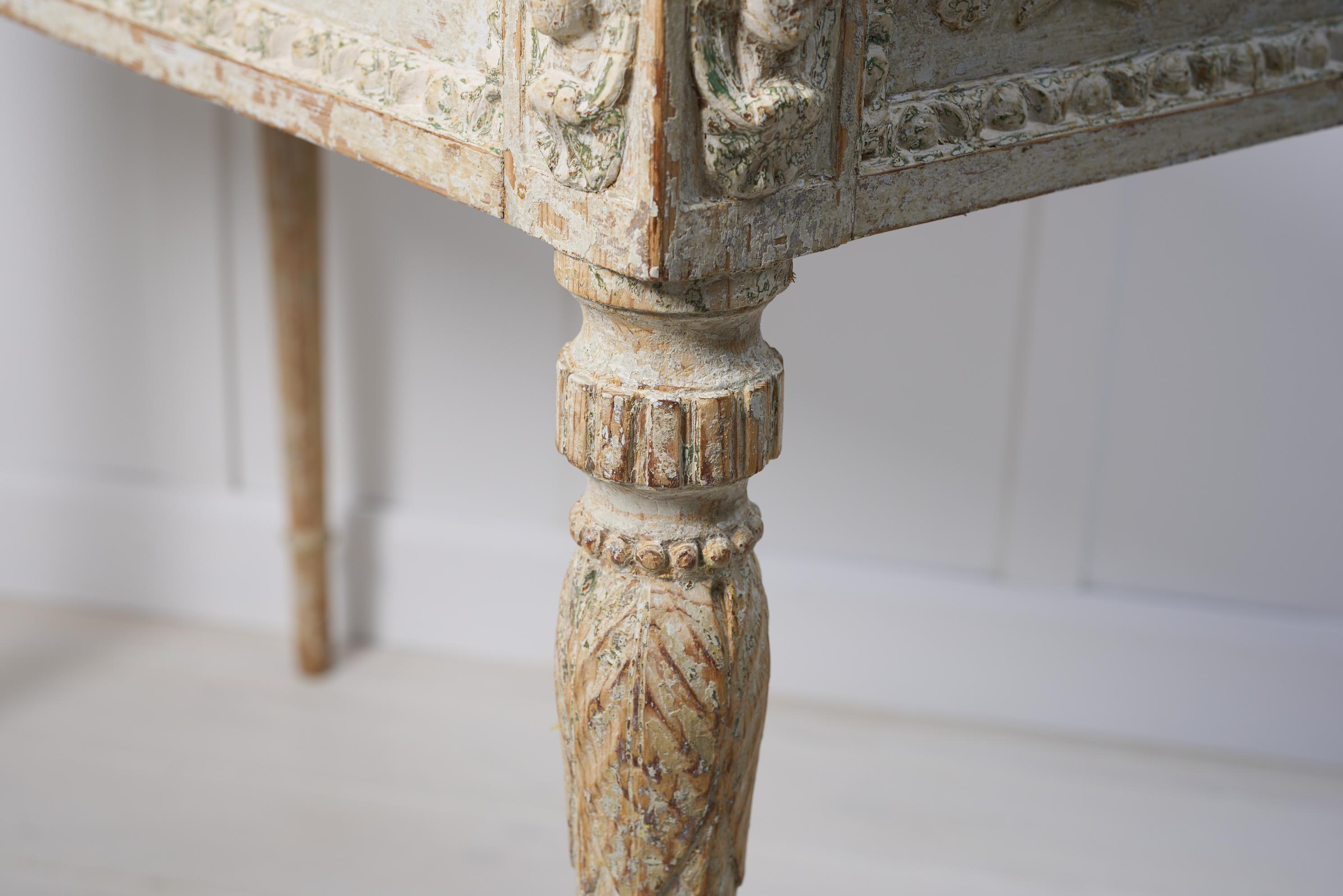 Antique Genuine Swedish Gustavian Detailed Decorated Console Table For Sale 4