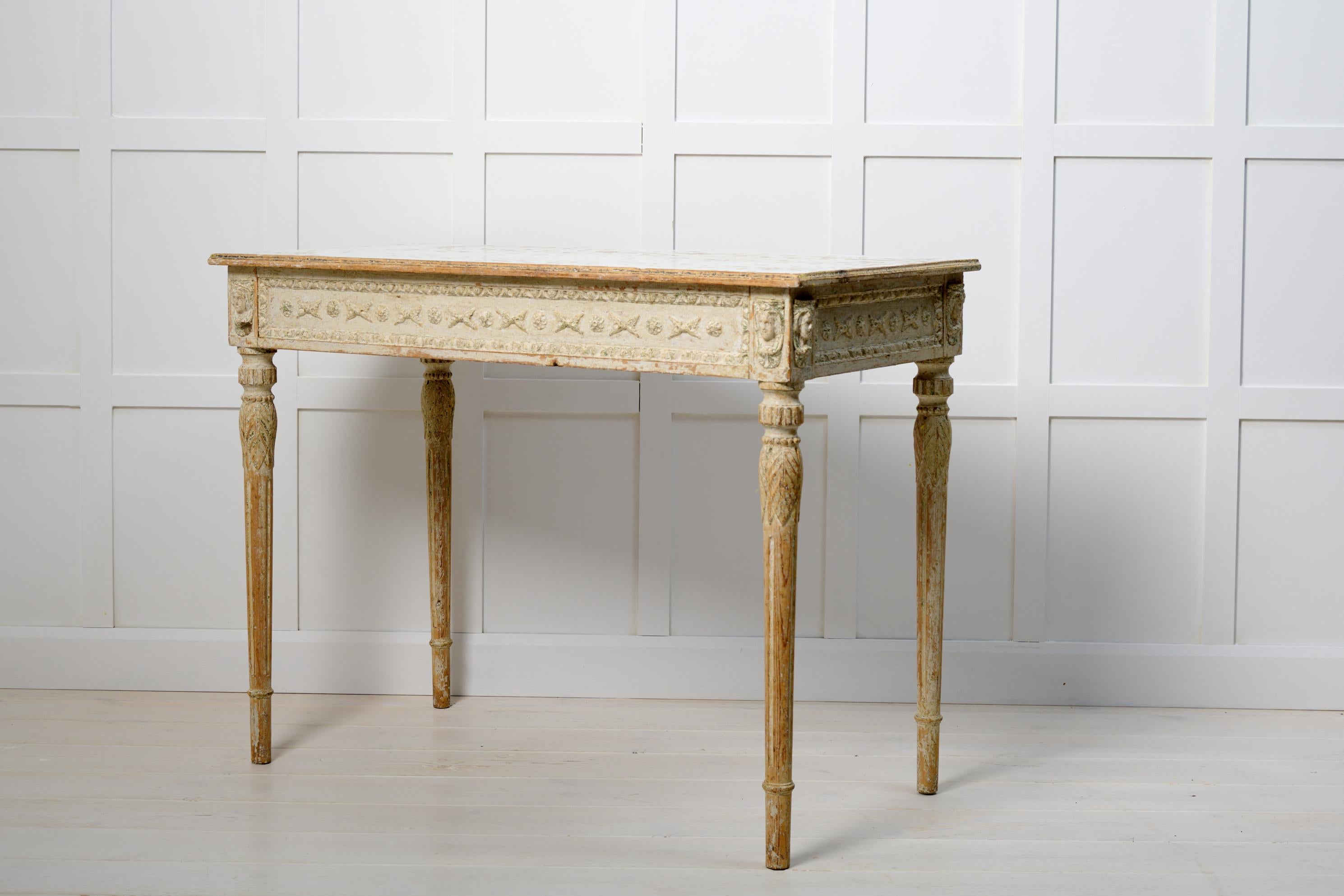 18th Century Antique Genuine Swedish Gustavian Detailed Decorated Console Table For Sale