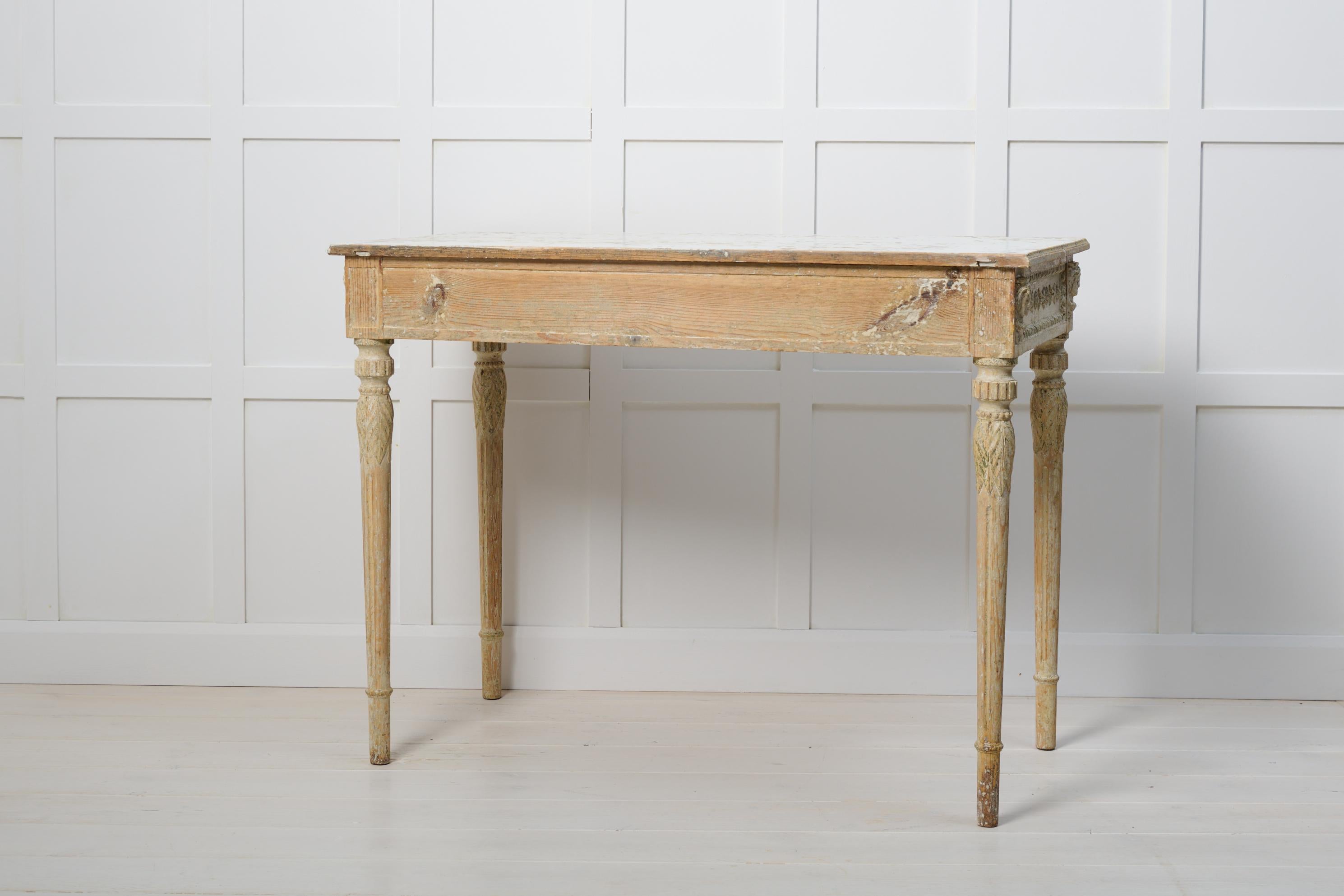 Pine Antique Genuine Swedish Gustavian Detailed Decorated Console Table For Sale