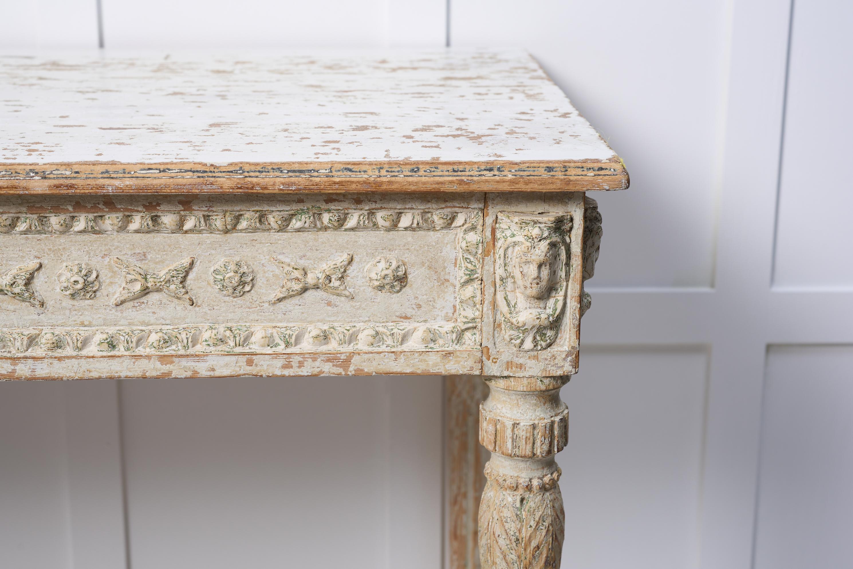 Antique Genuine Swedish Gustavian Detailed Decorated Console Table For Sale 3