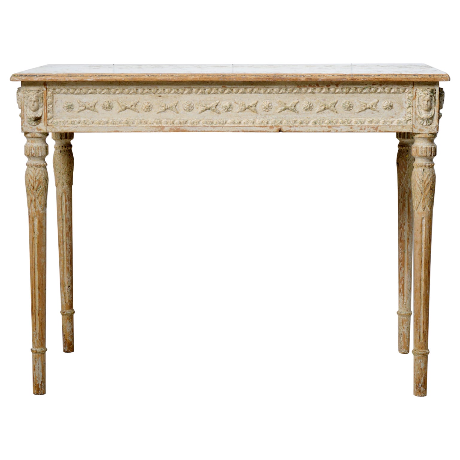 Ancienne table console gustavienne suédoise authentique décorée avec détails
