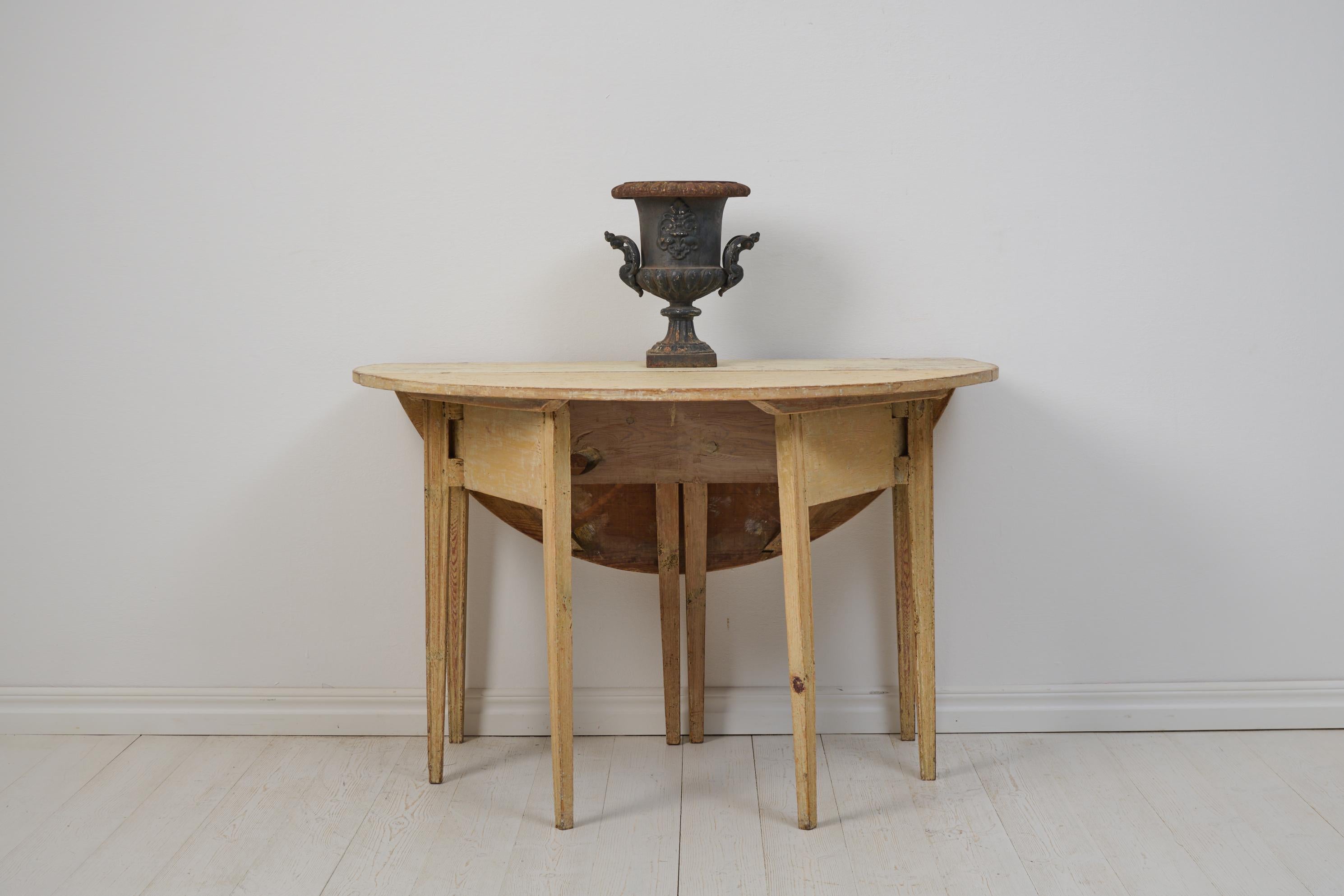 Hand-Crafted Antique Genuine Swedish Gustavian Pine Distressed Patina Drop-Leaf Table For Sale