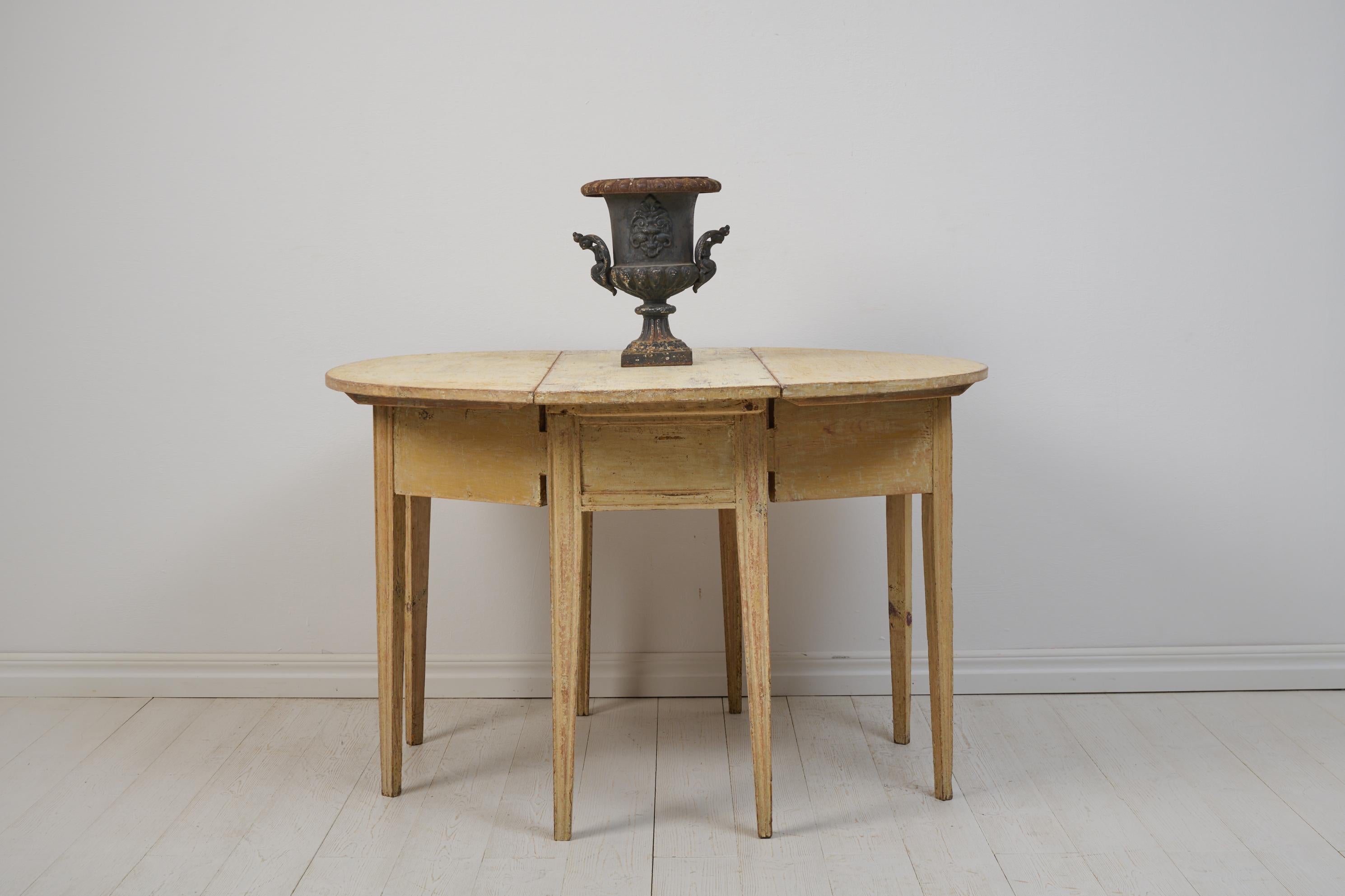 18th Century Antique Genuine Swedish Gustavian Pine Distressed Patina Drop-Leaf Table For Sale