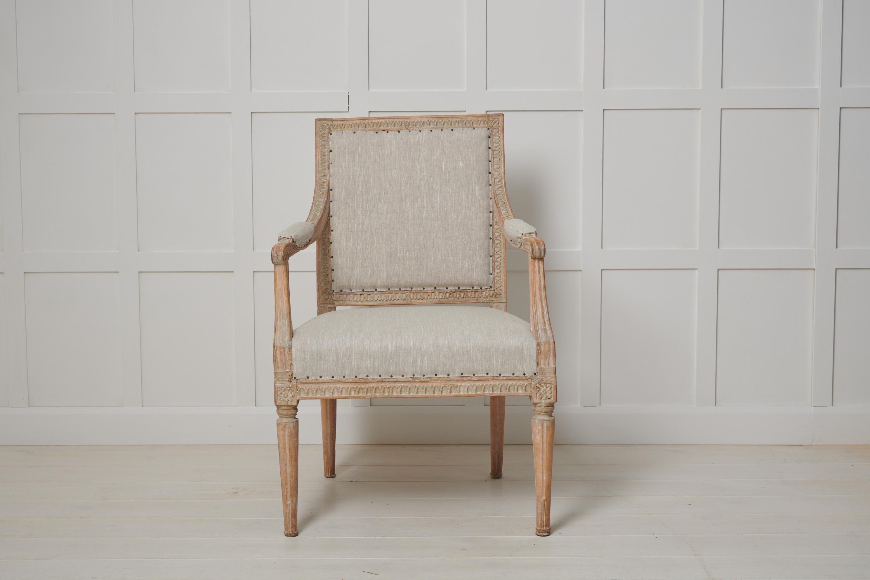 Hand-Crafted Antique Genuine Swedish Gustavian Upholstered Armchair For Sale