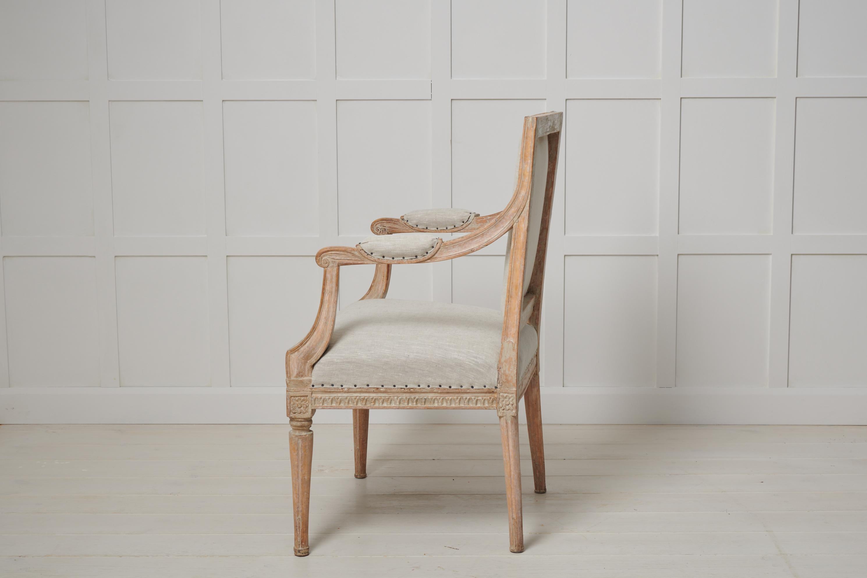 Antique Genuine Swedish Gustavian Upholstered Armchair In Good Condition For Sale In Kramfors, SE