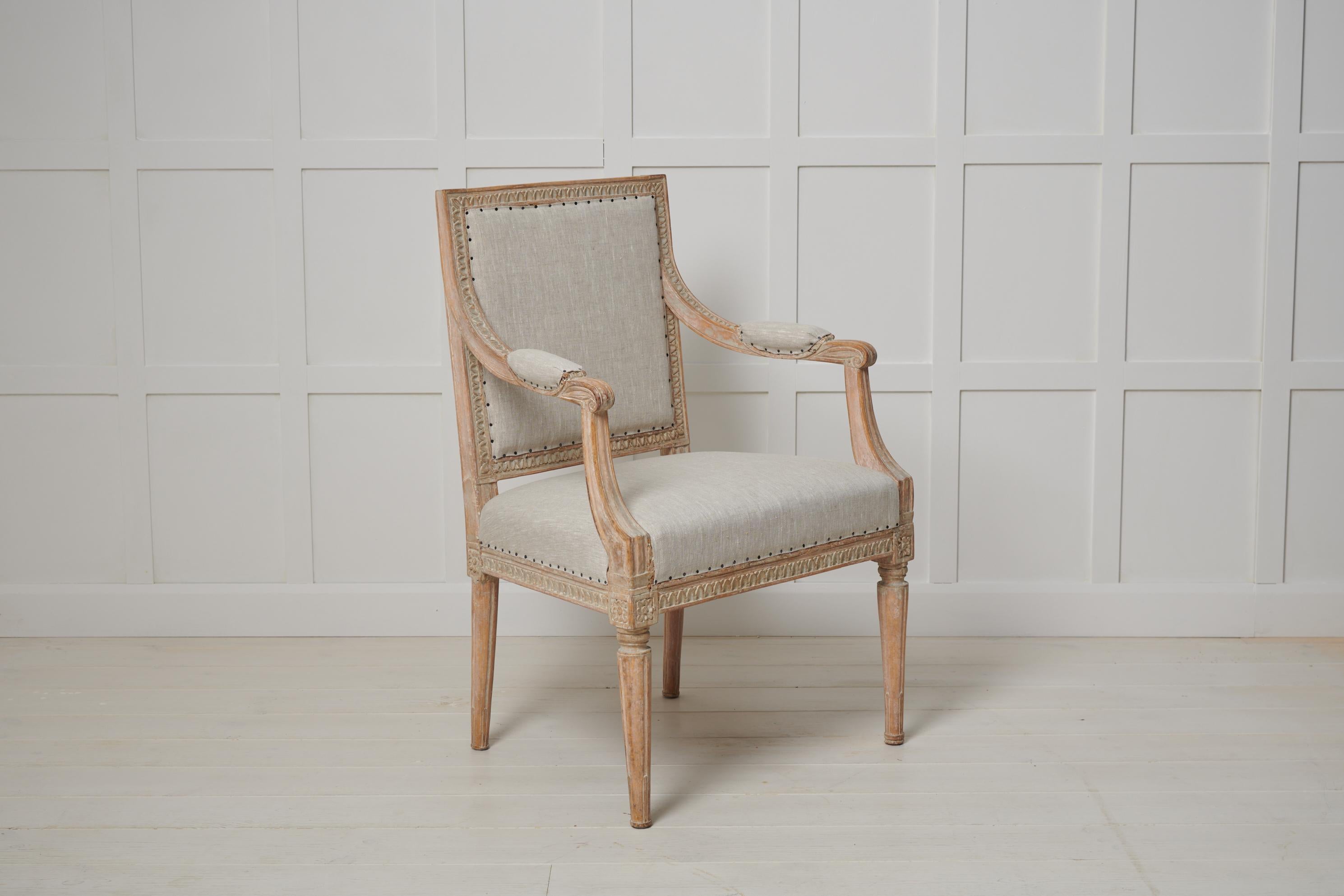 Pine Antique Genuine Swedish Gustavian Upholstered Armchair For Sale