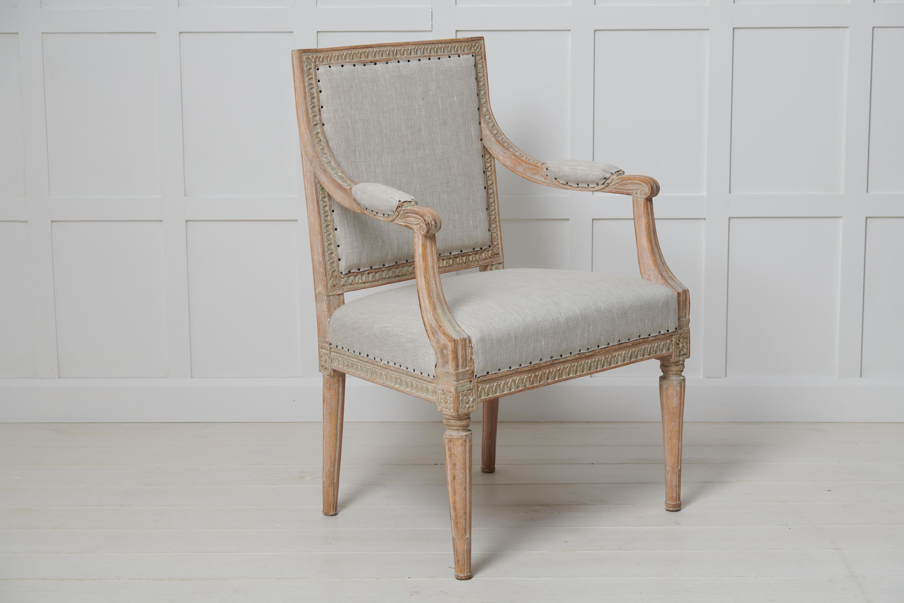 Antique Genuine Swedish Gustavian Upholstered Armchair For Sale 1